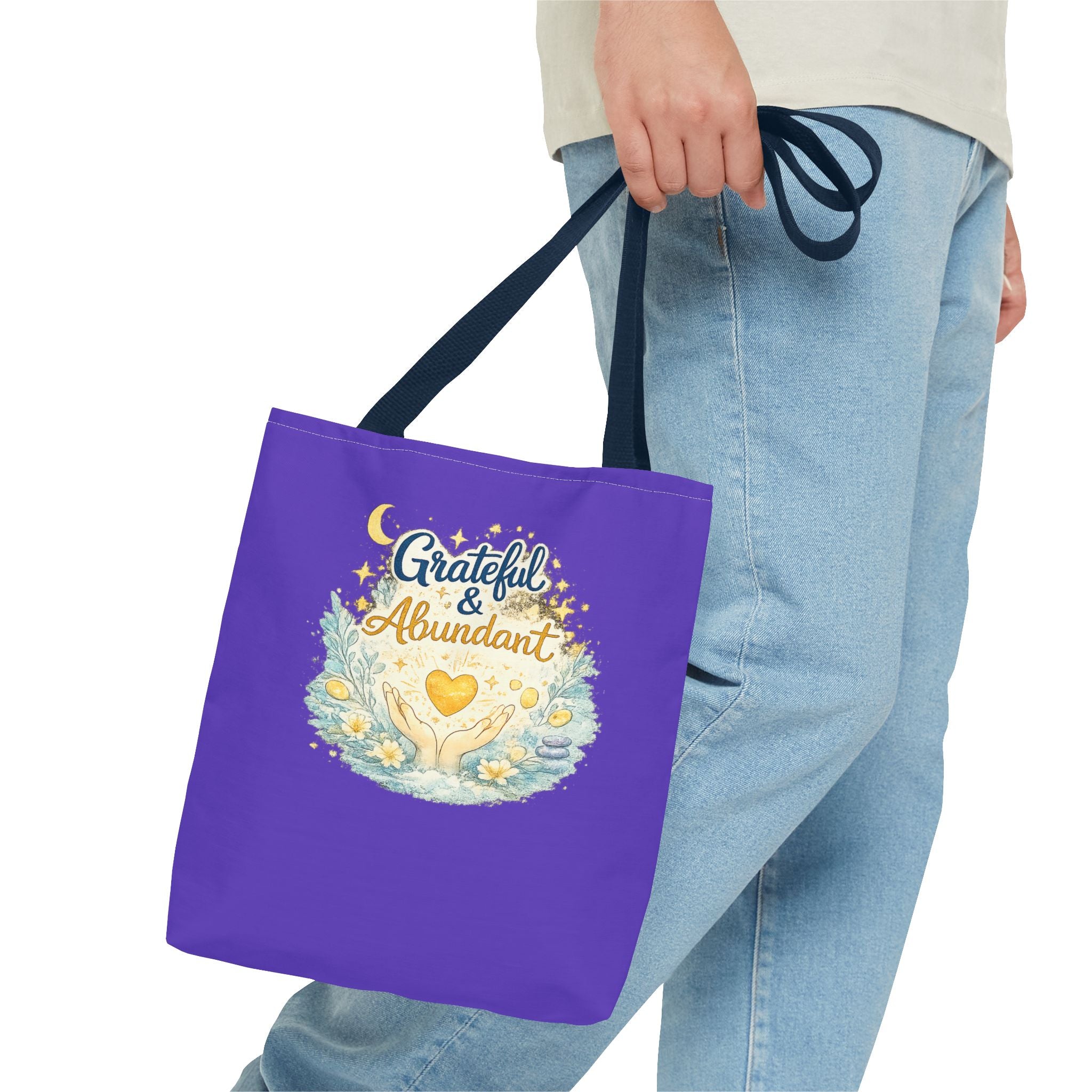 Grateful & Abundant Purple Tote Bag — Inspirational Everyday Shopper