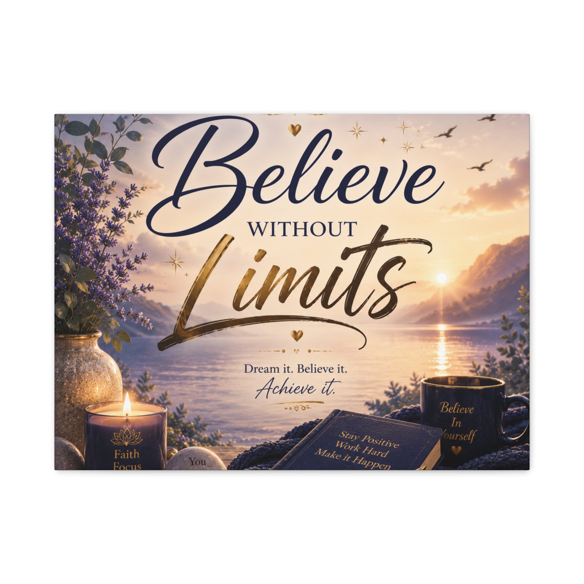 Believe Without Limits Canvas Wall Art – Inspirational Stretched Matte Print