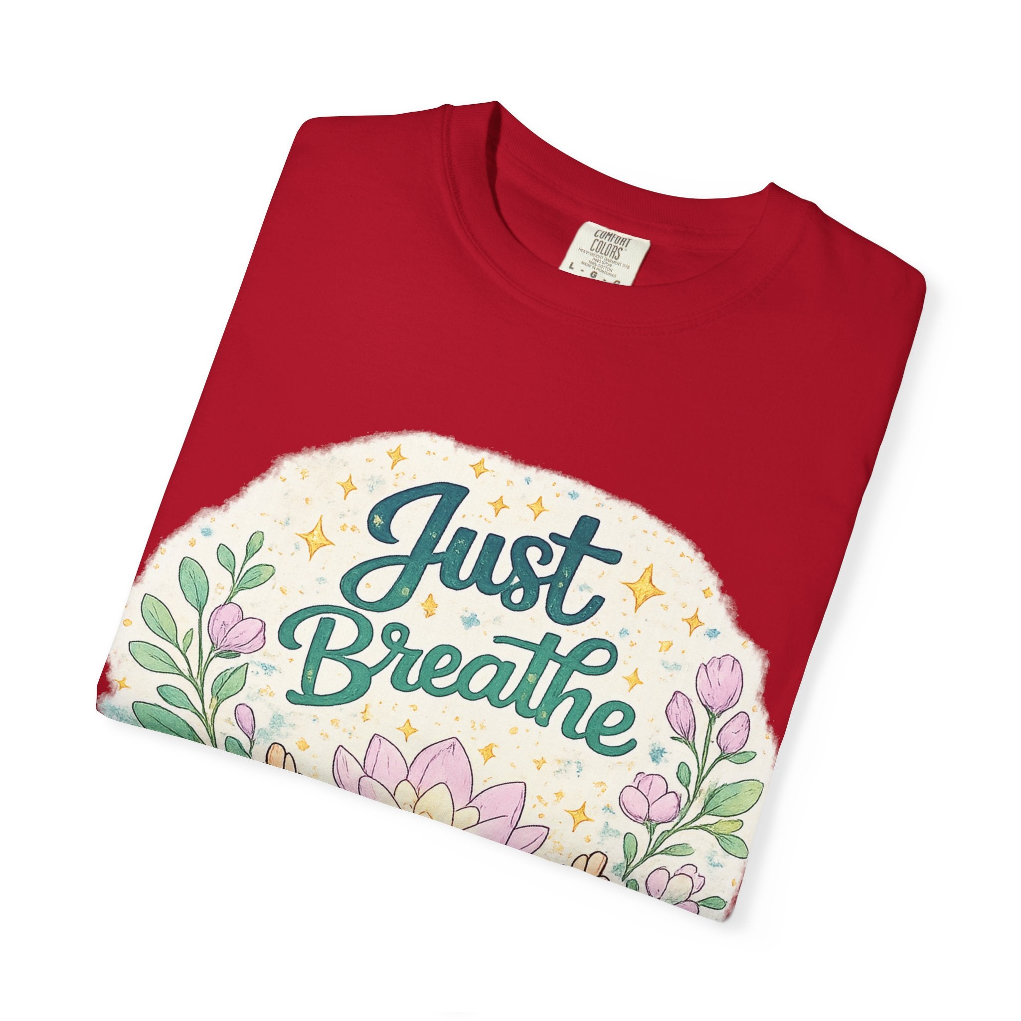 Just Breathe T-Shirt — Floral Lotus Mindfulness Tee