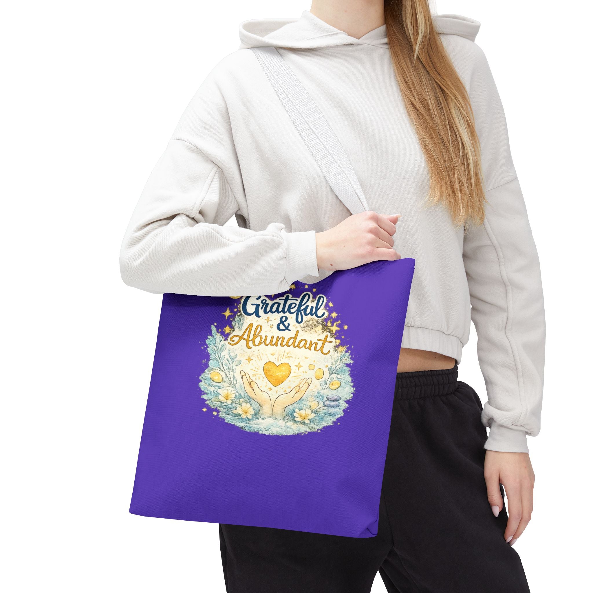 Grateful & Abundant Purple Tote Bag — Inspirational Everyday Shopper