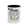 Pray More Worry Less Accent Coffee Mug — Inspirational Floral Prayer Gift (11/15oz)