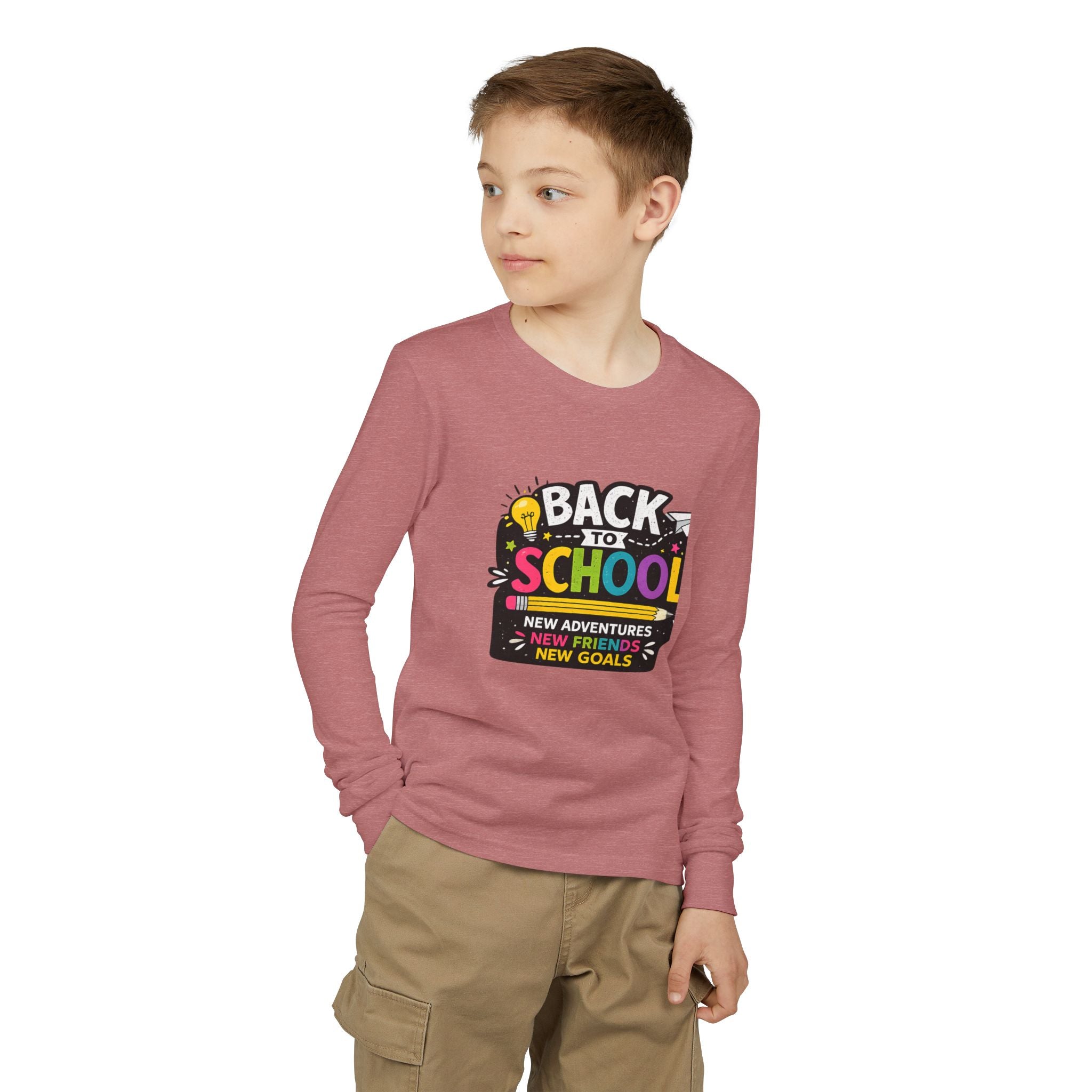Back to School Youth Long Sleeve Tee — "New Adventures, New Friends, New Goals"