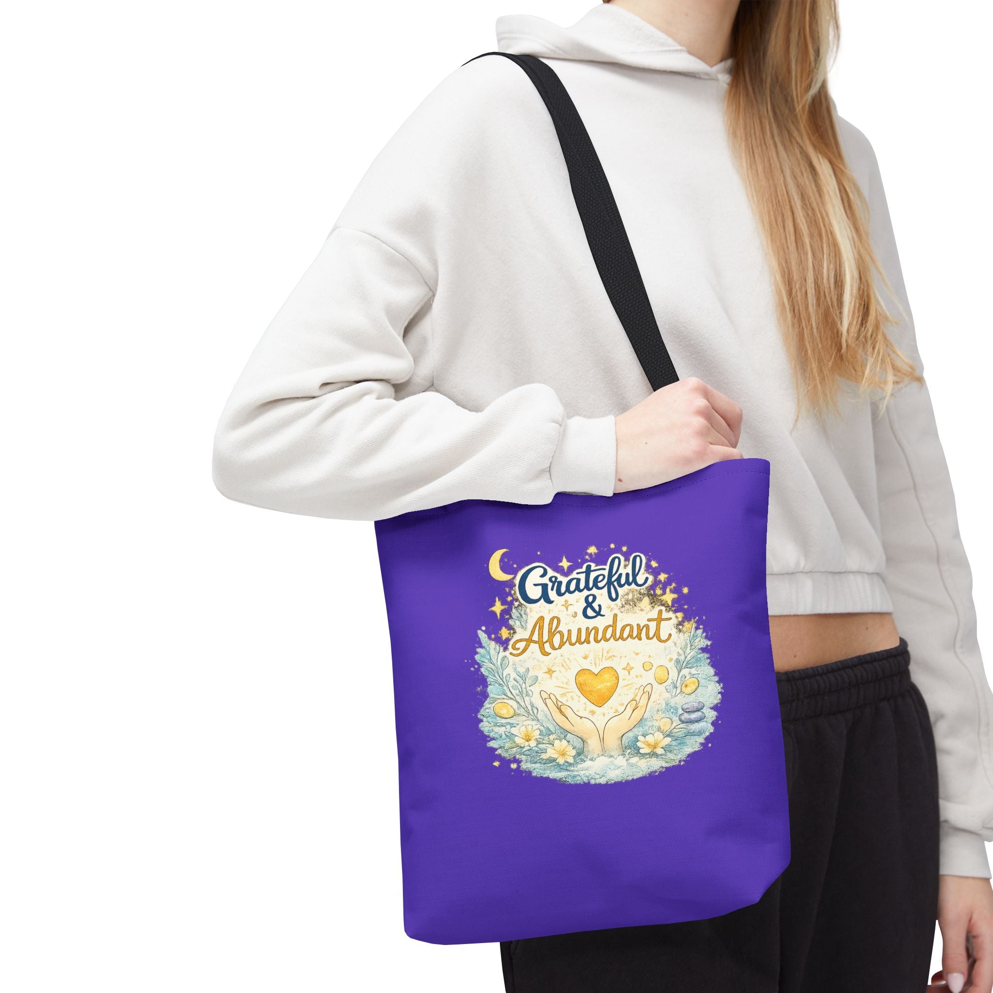 Grateful & Abundant Purple Tote Bag — Inspirational Everyday Shopper