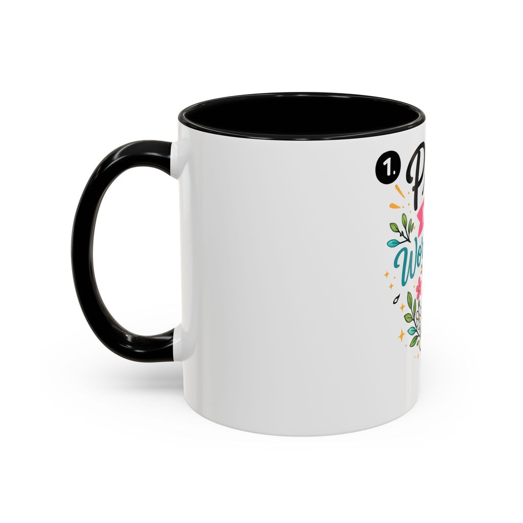 Pray More Worry Less Accent Coffee Mug — Inspirational Floral Prayer Gift (11/15oz)