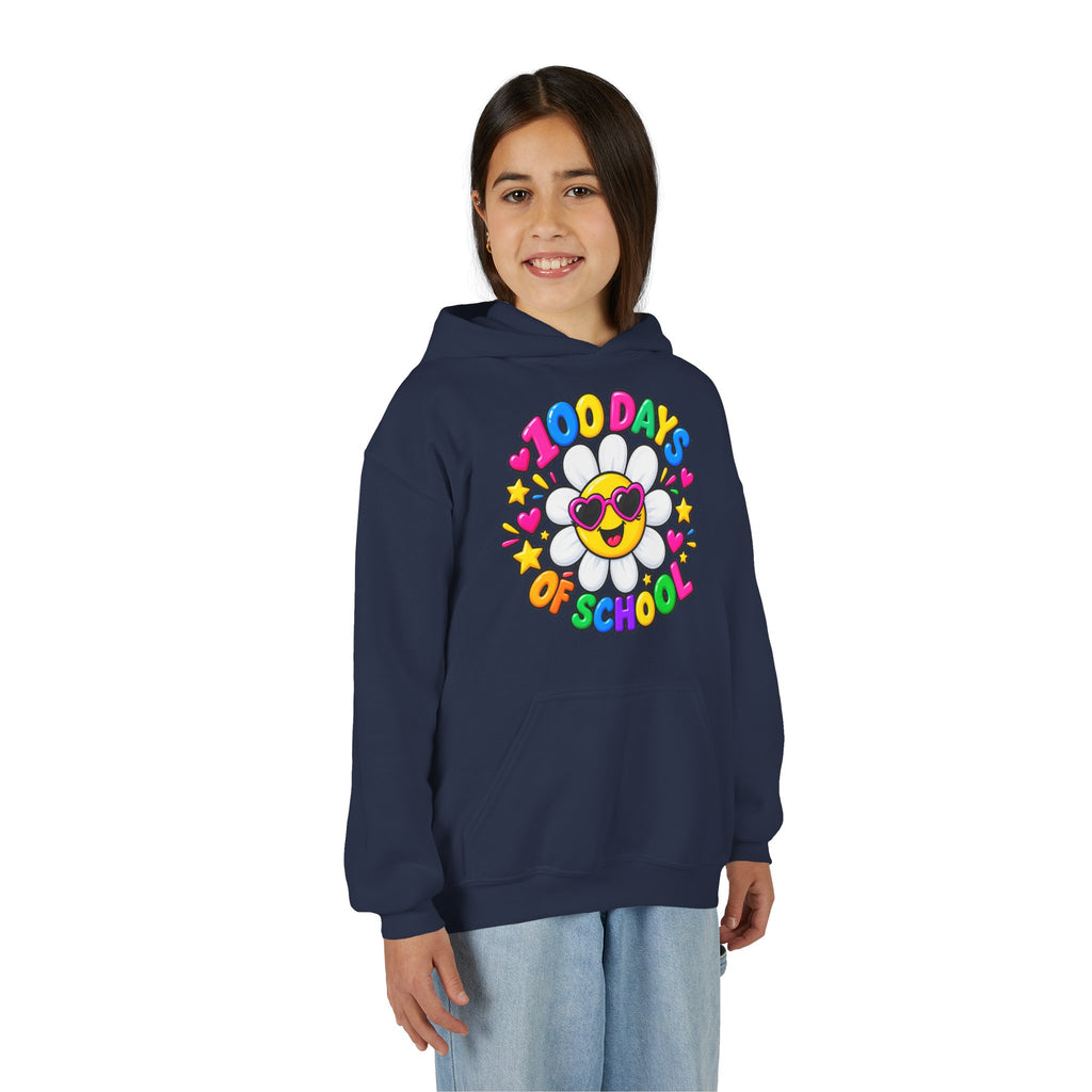 Youth Hoodie — “100 Days of School” Colorful Smiley Daisy Celebration