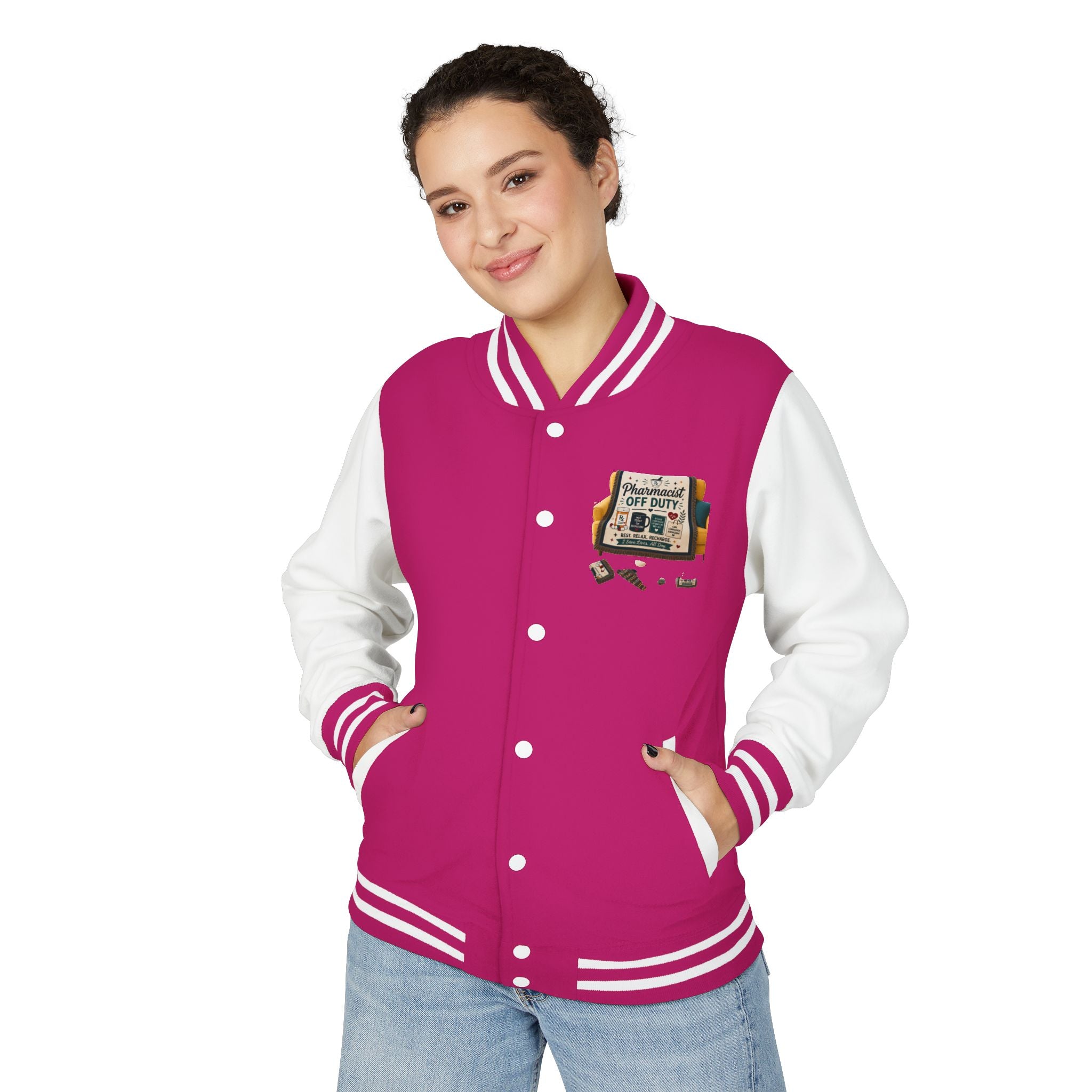 Letterman Jacket — 'Pharmacist Off Duty' Retro Patch Design