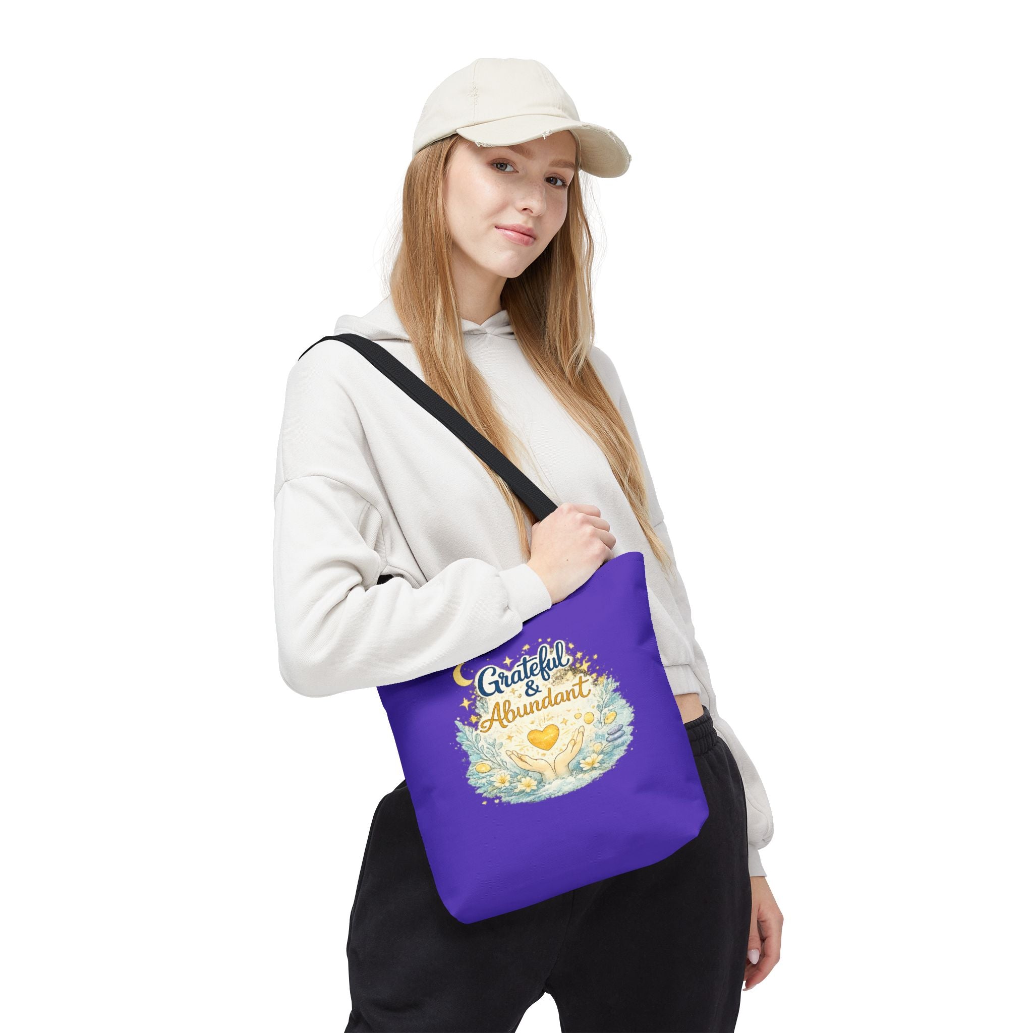 Grateful & Abundant Purple Tote Bag — Inspirational Everyday Shopper