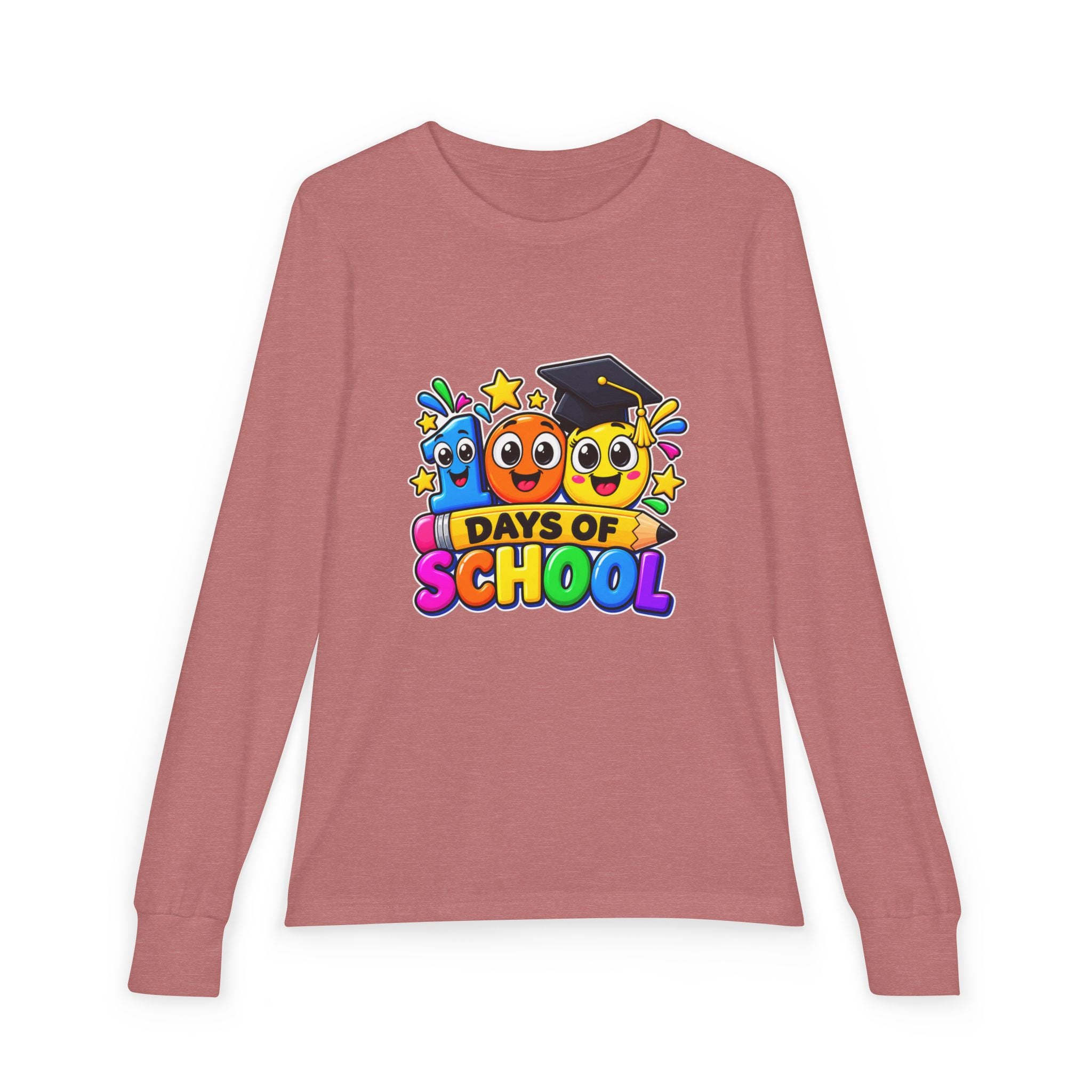 100 Days of School Youth Long Sleeve Tee – Colorful Graduation Mascots