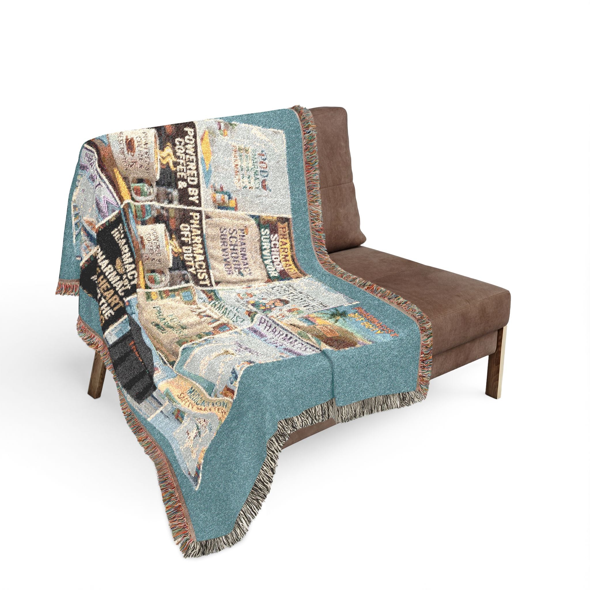 Coastal Bookstore Collage Woven Blanket — Vintage Library Cover Throw