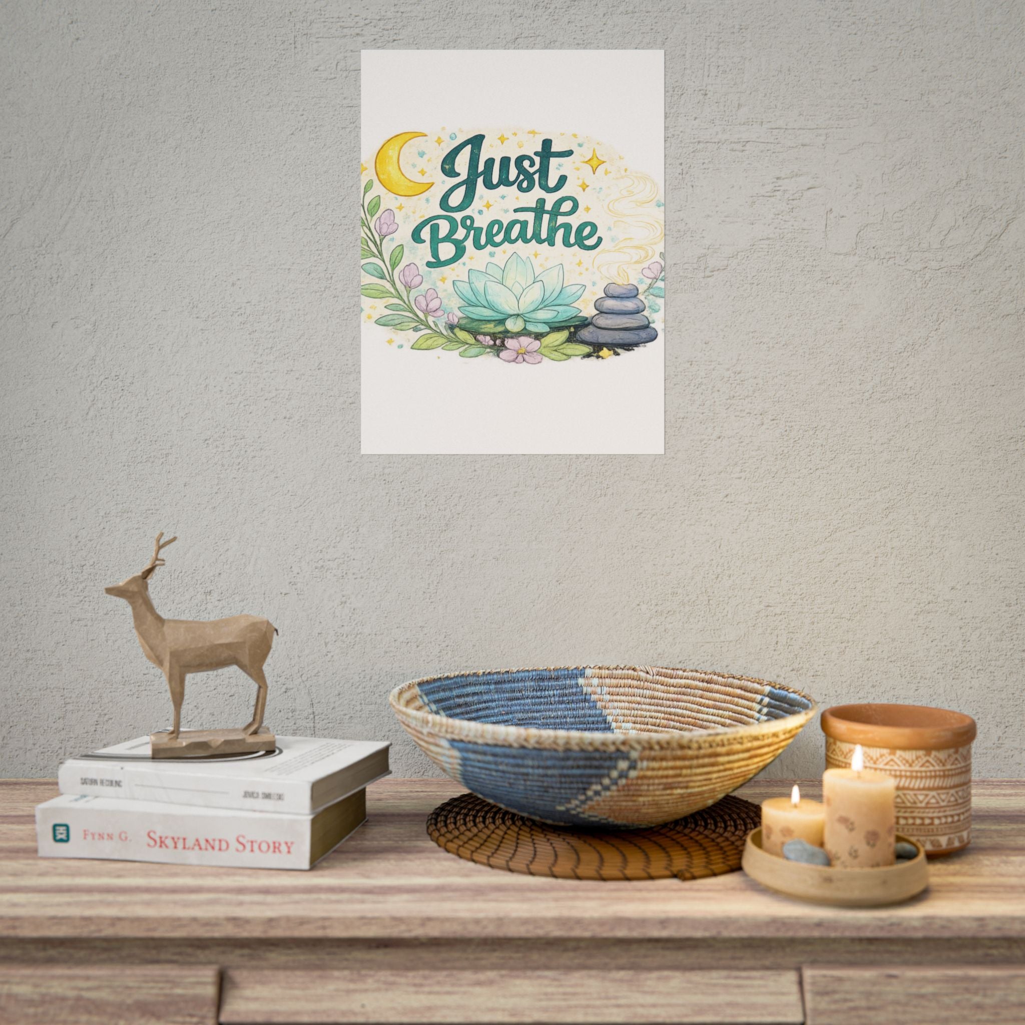 Just Breathe Poster — Calming Yoga & Meditation Wall Art