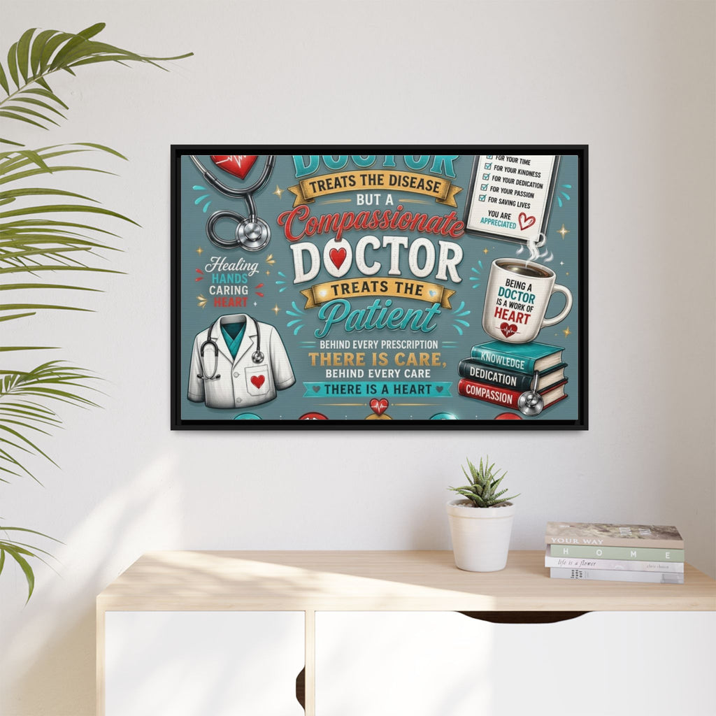 Framed Canvas Print — 'A Great Doctor Treats the Patient' Medical Tribute Wall Art