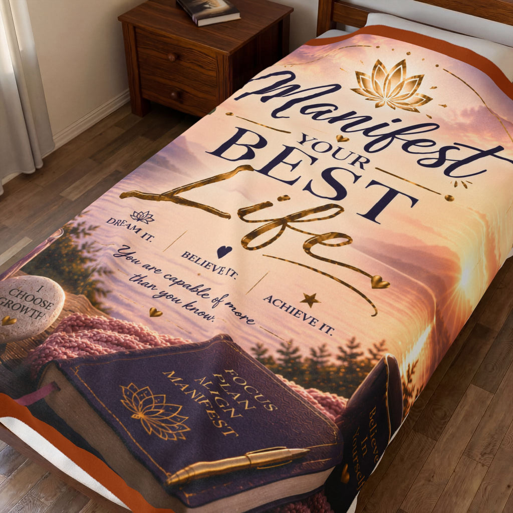Manifest Your Best Life Velveteen Plush Blanket — Inspirational Cozy Throw for Mindfulness & Self-Care