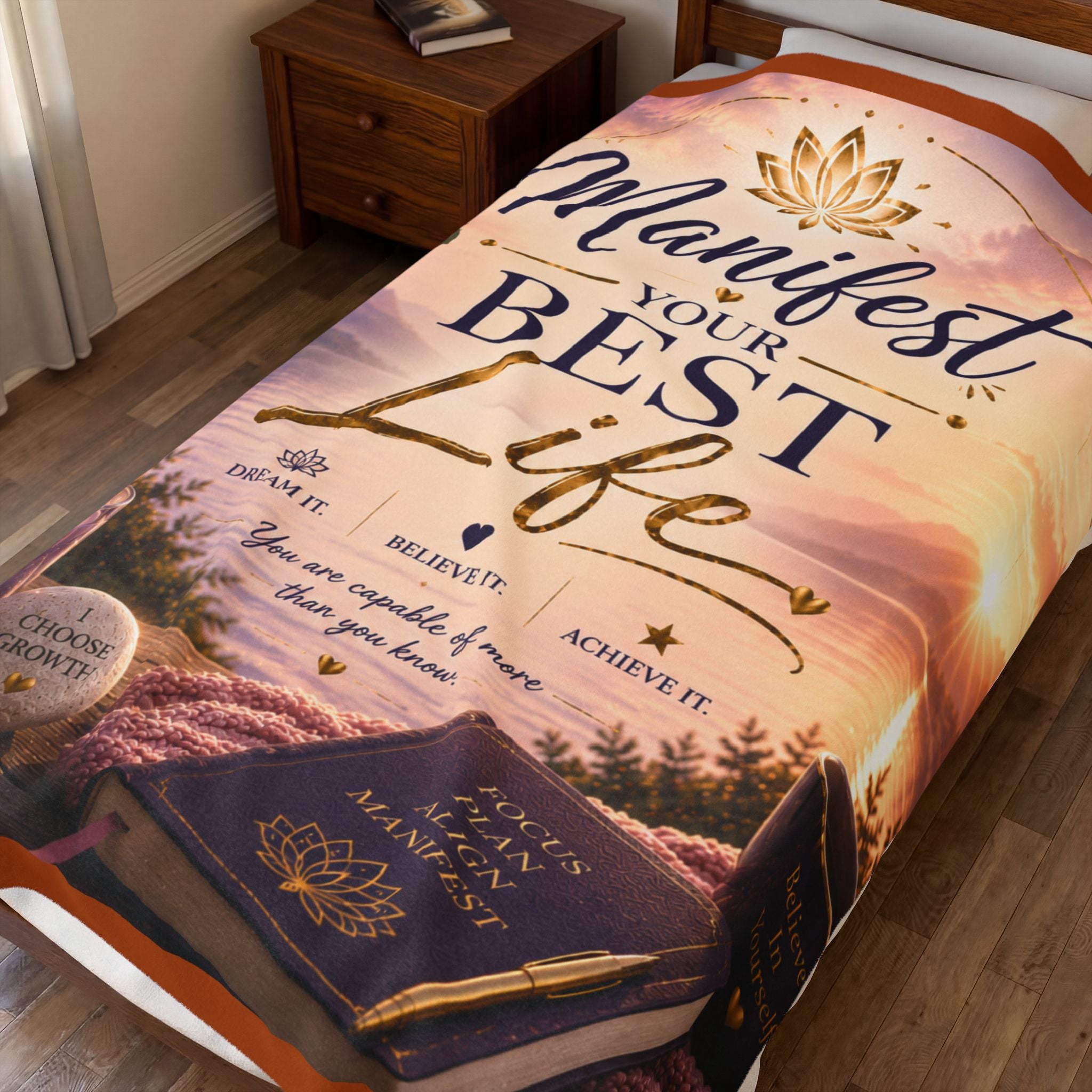 Manifest Your Best Life Velveteen Plush Blanket — Inspirational Cozy Throw for Mindfulness & Self-Care