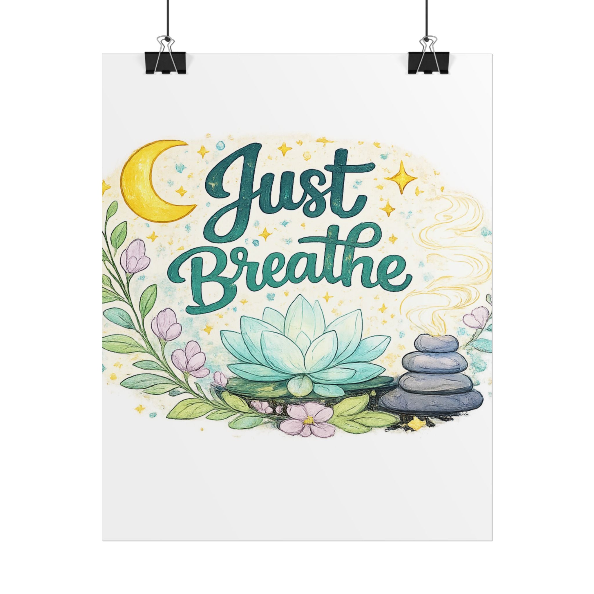 Just Breathe Poster — Calming Yoga & Meditation Wall Art