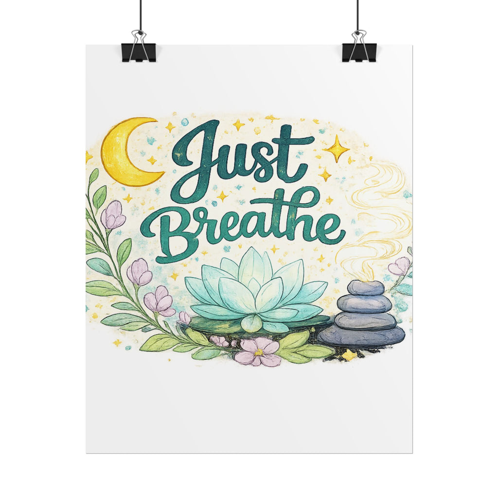 Just Breathe Poster — Calming Yoga & Meditation Wall Art