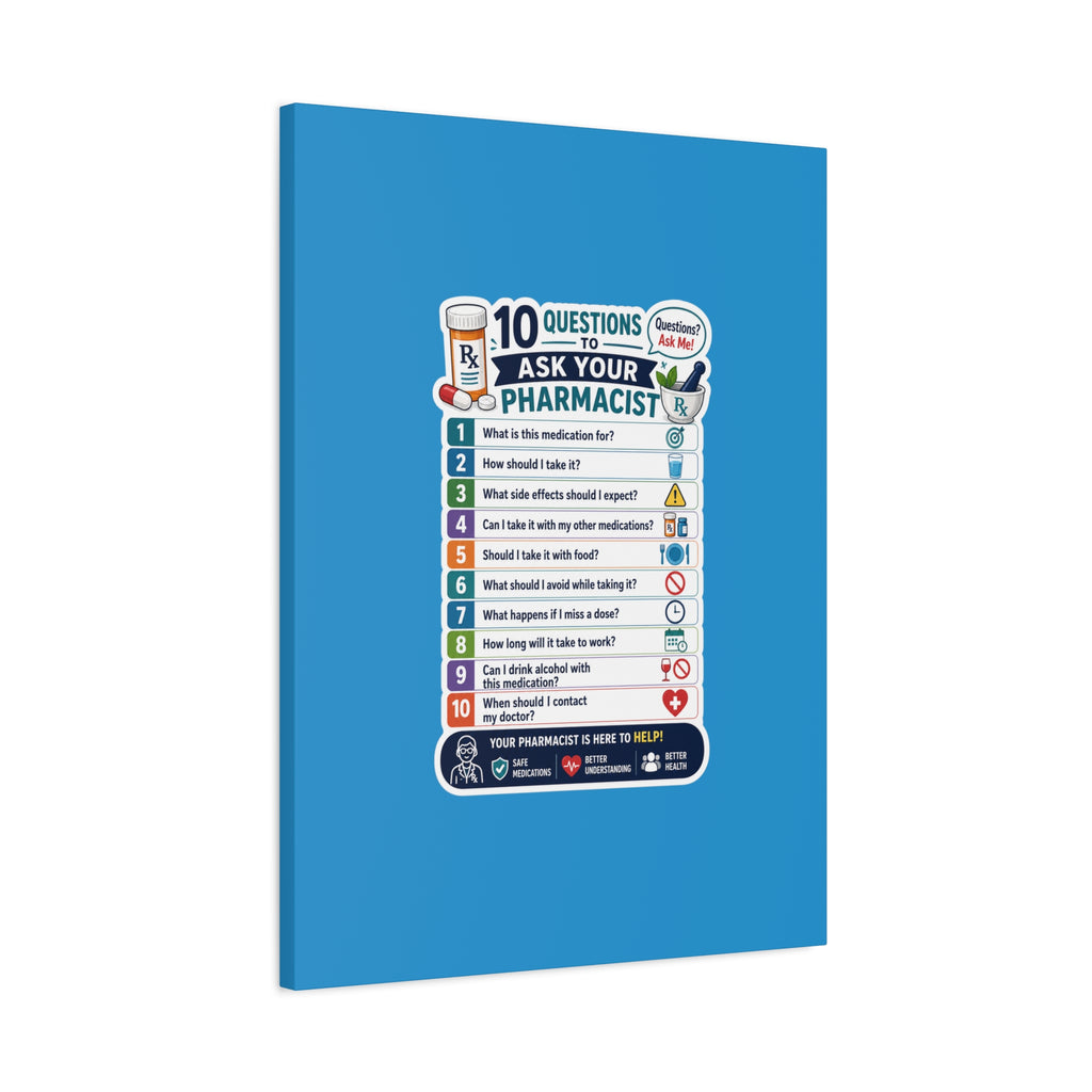 Pharmacist Questions Canvas Print — "10 Questions to Ask Your Pharmacist"