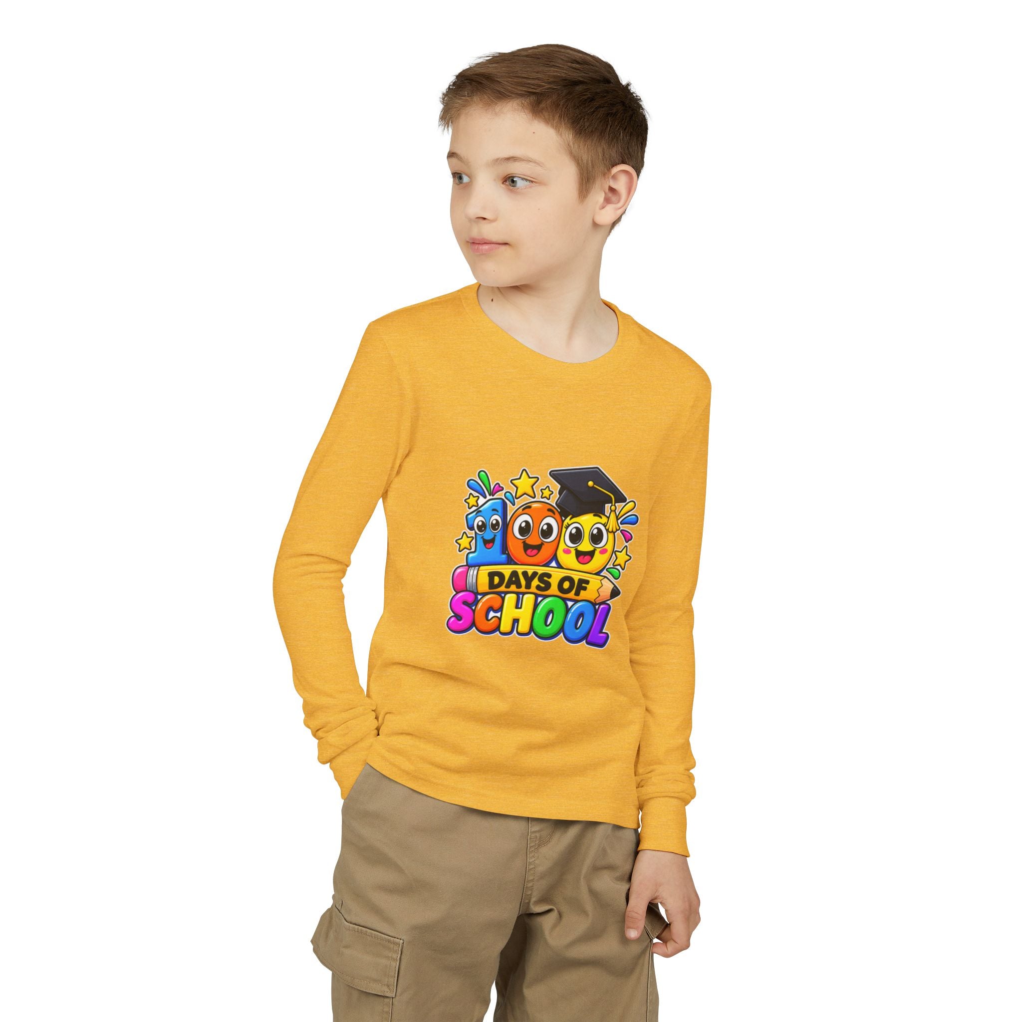 100 Days of School Youth Long Sleeve Tee – Colorful Graduation Mascots