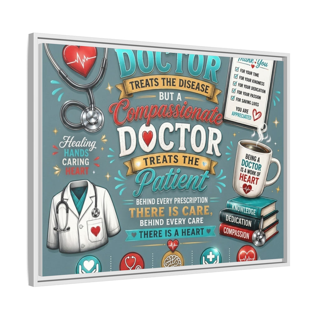 Framed Canvas Print — 'A Great Doctor Treats the Patient' Medical Tribute Wall Art