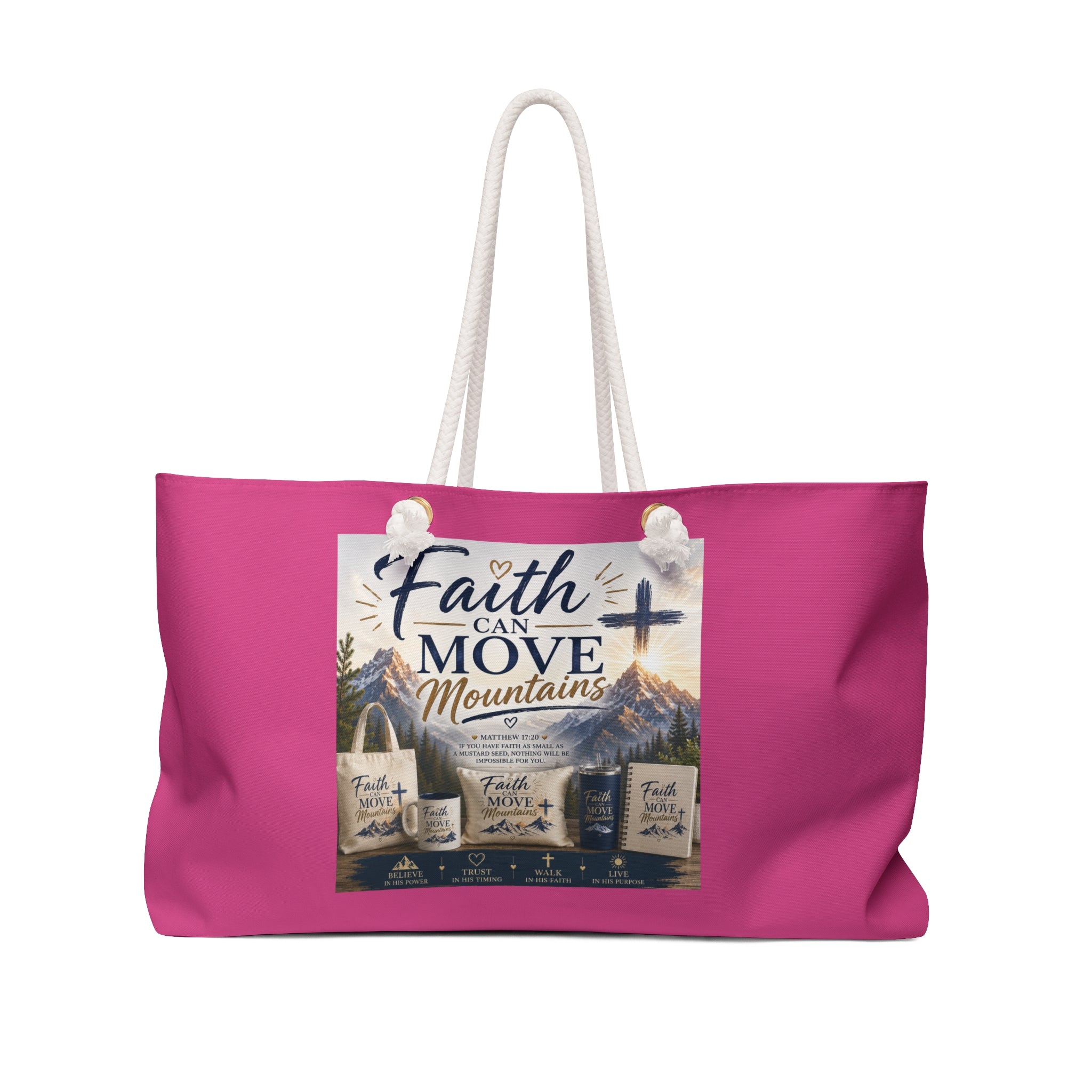 Faith Can Move Mountains Weekender Bag — Inspirational Christian Travel Tote