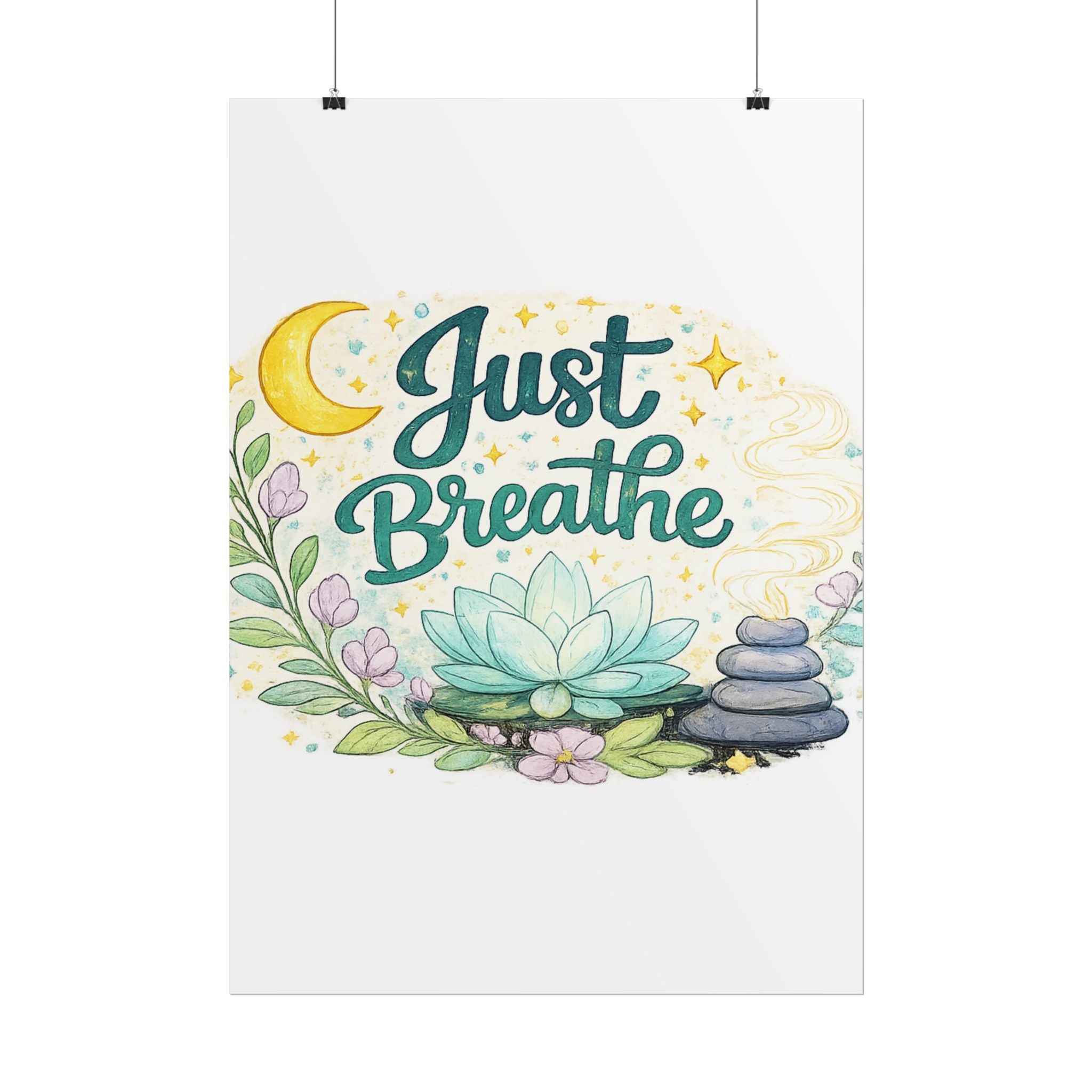 Just Breathe Poster — Calming Yoga & Meditation Wall Art