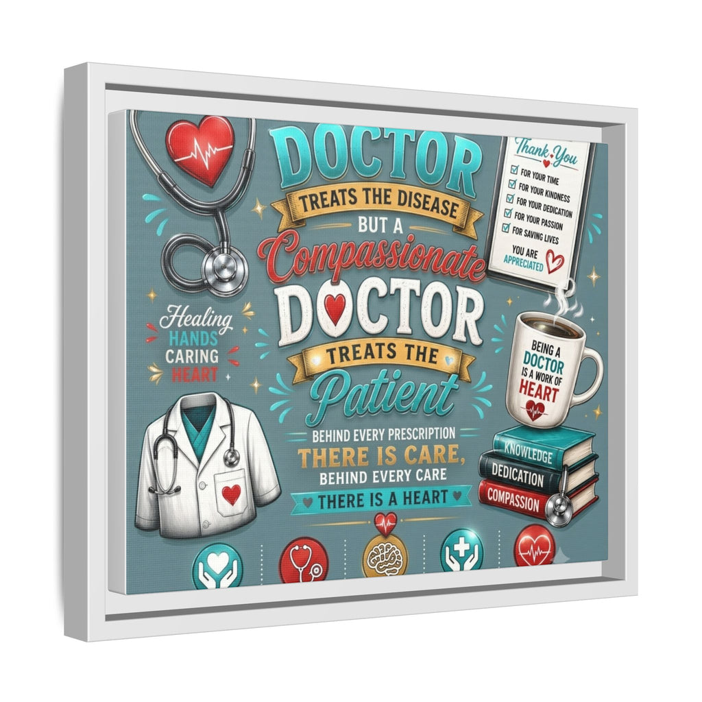 Framed Canvas Print — 'A Great Doctor Treats the Patient' Medical Tribute Wall Art