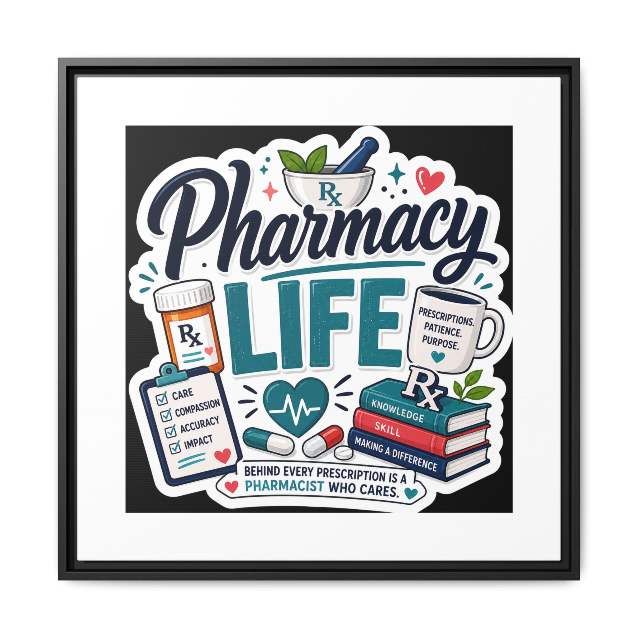 Pharmacy Life Framed Canvas Art — Colorful Pharmacist Wall Decor