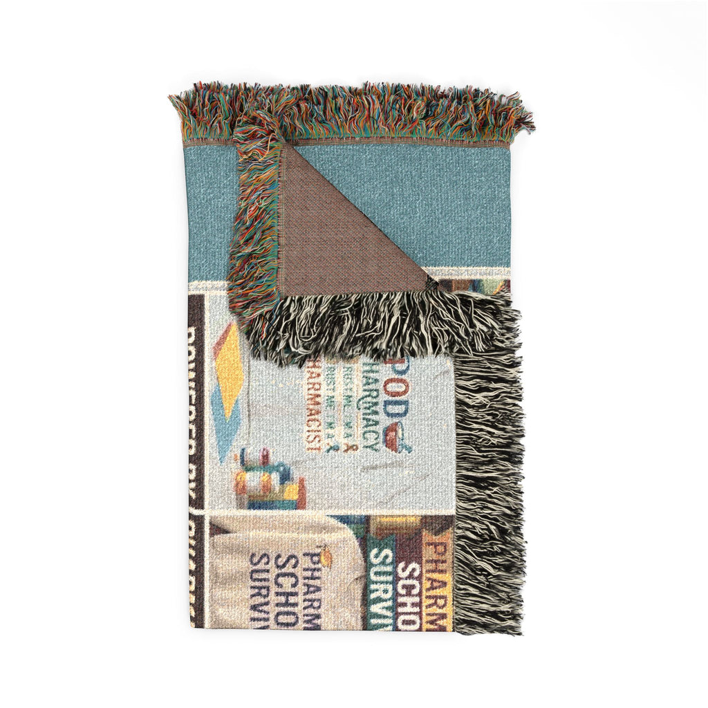 Vintage Travel Poster Woven Blanket — Retro Beach & City Collage Throw — A Great Gift for Pharmacists