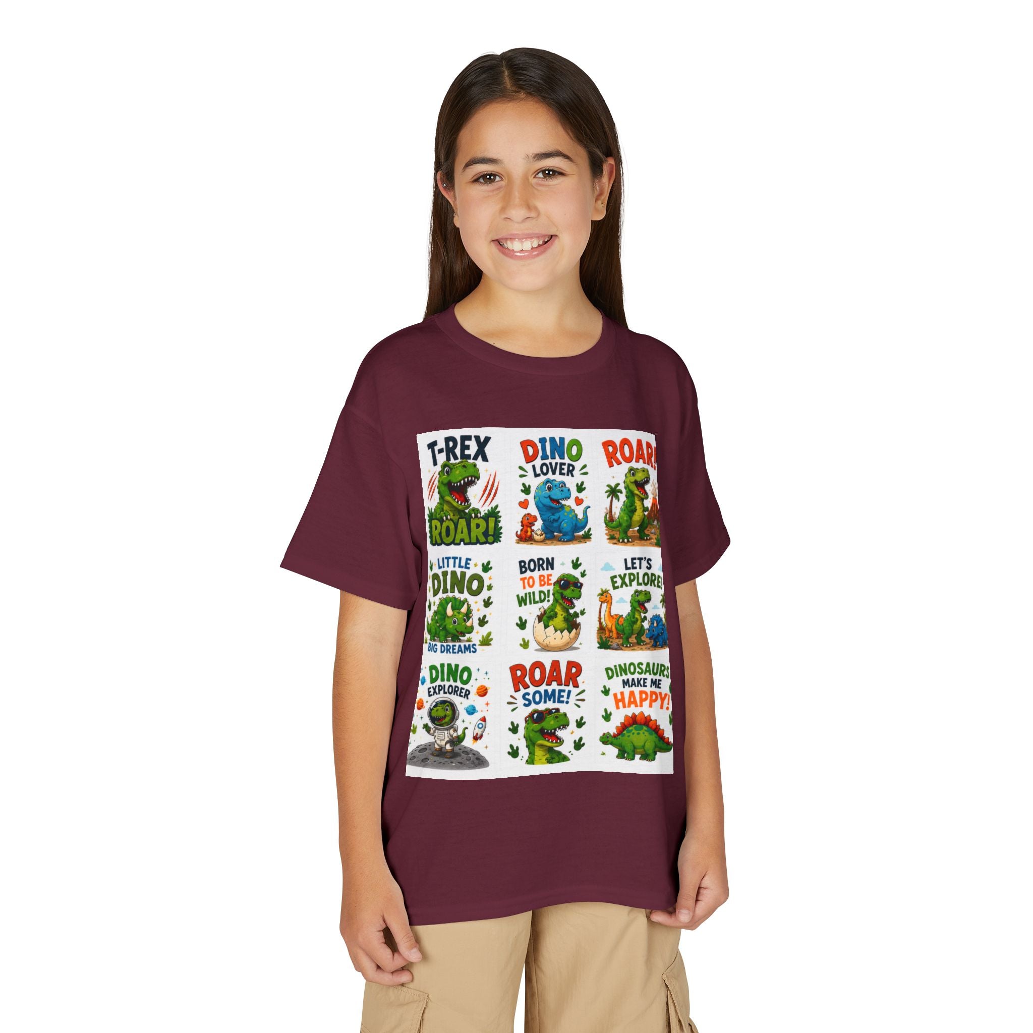Kids Dinosaur T-Shirt — Cute Dino Quotes & Cartoon Grid Design