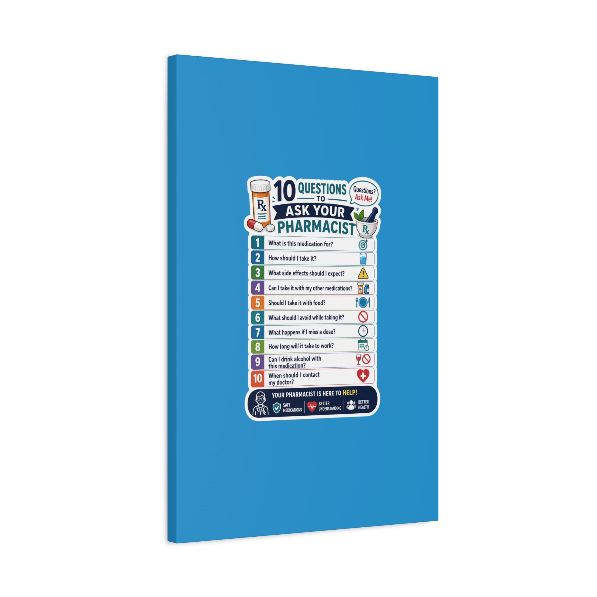 Pharmacist Questions Canvas Print — "10 Questions to Ask Your Pharmacist"