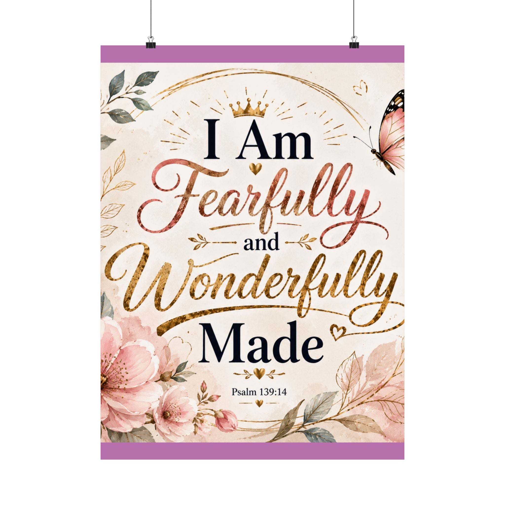 Fearfully & Wonderfully Made Vertical Poster — Inspirational Christian Wall Art (Psalm 139:14)