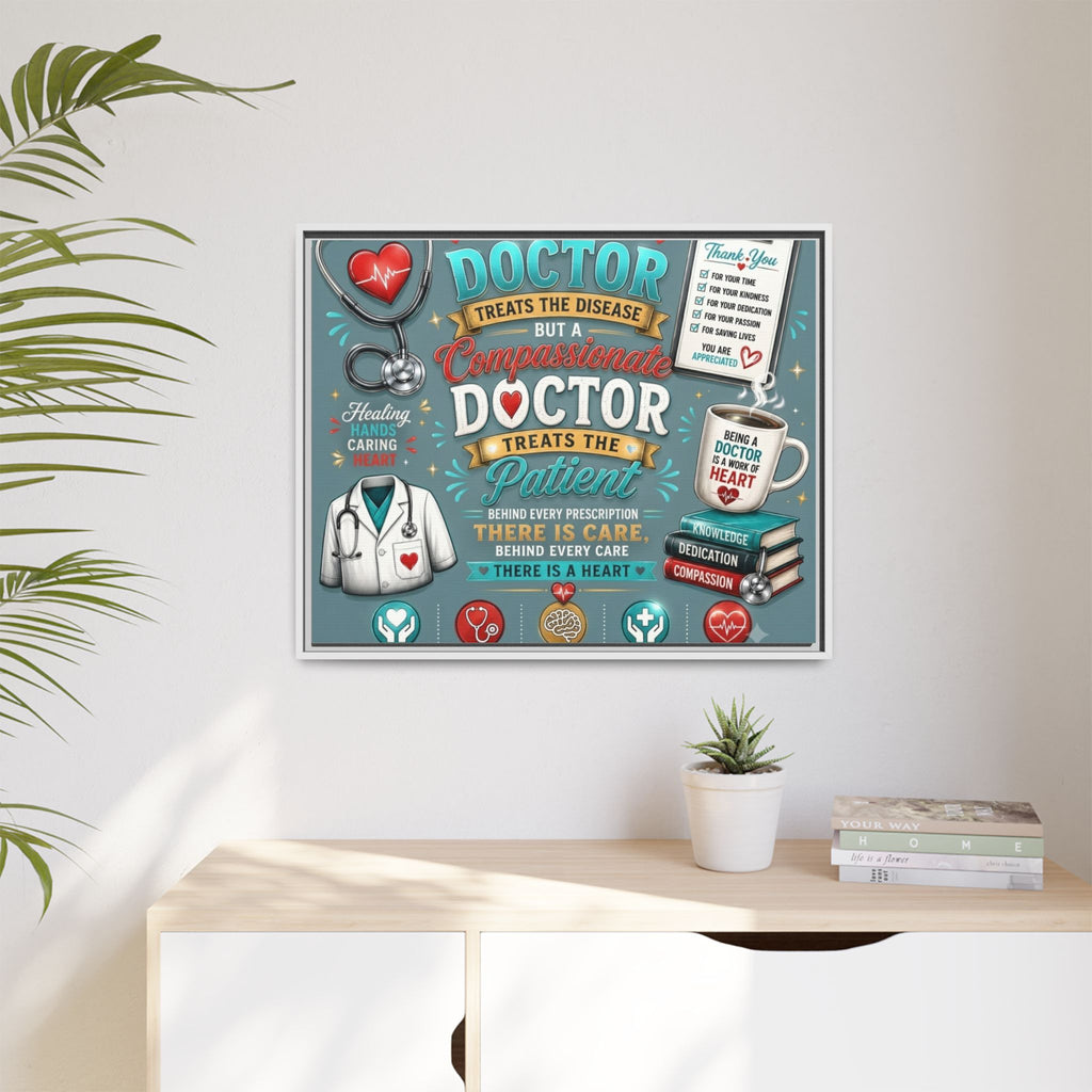 Framed Canvas Print — 'A Great Doctor Treats the Patient' Medical Tribute Wall Art