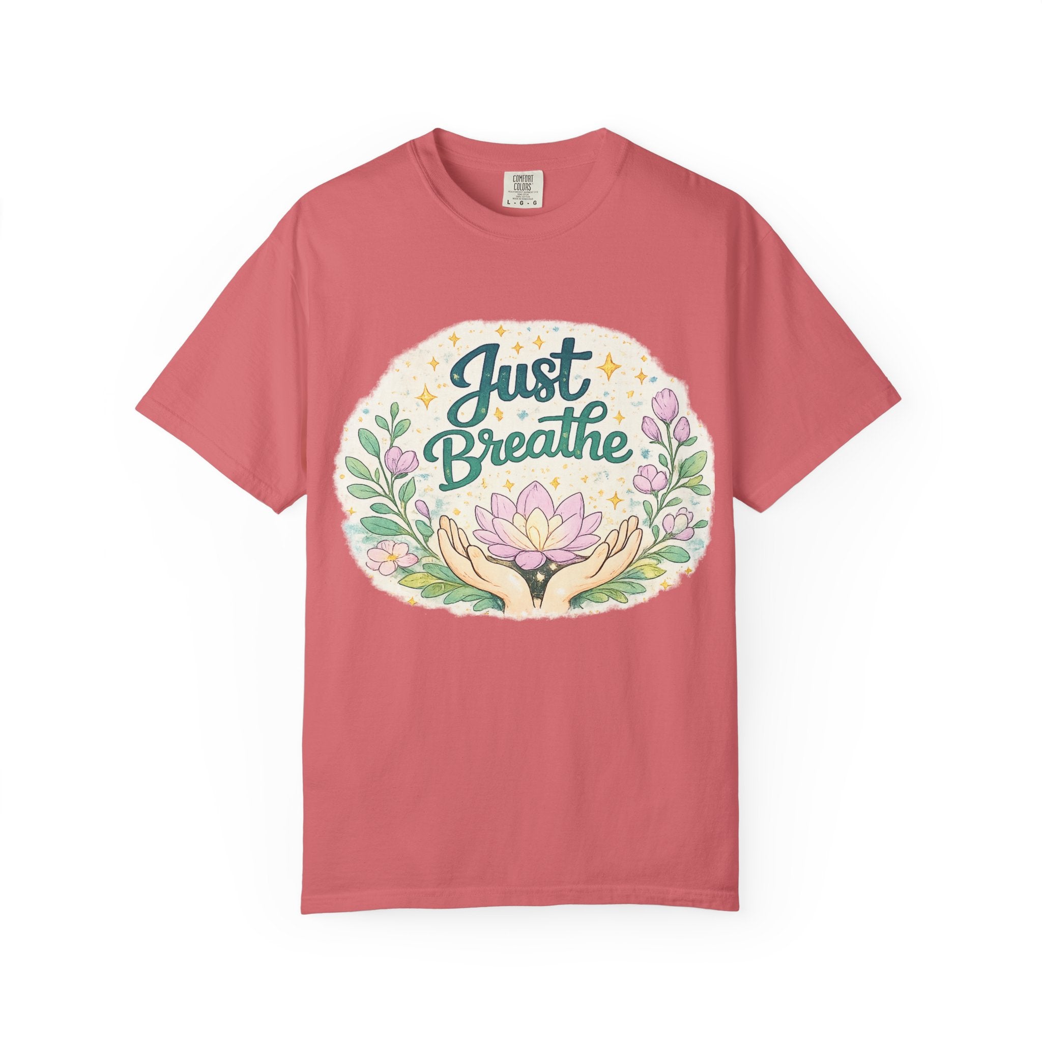 Just Breathe T-Shirt — Floral Lotus Mindfulness Tee