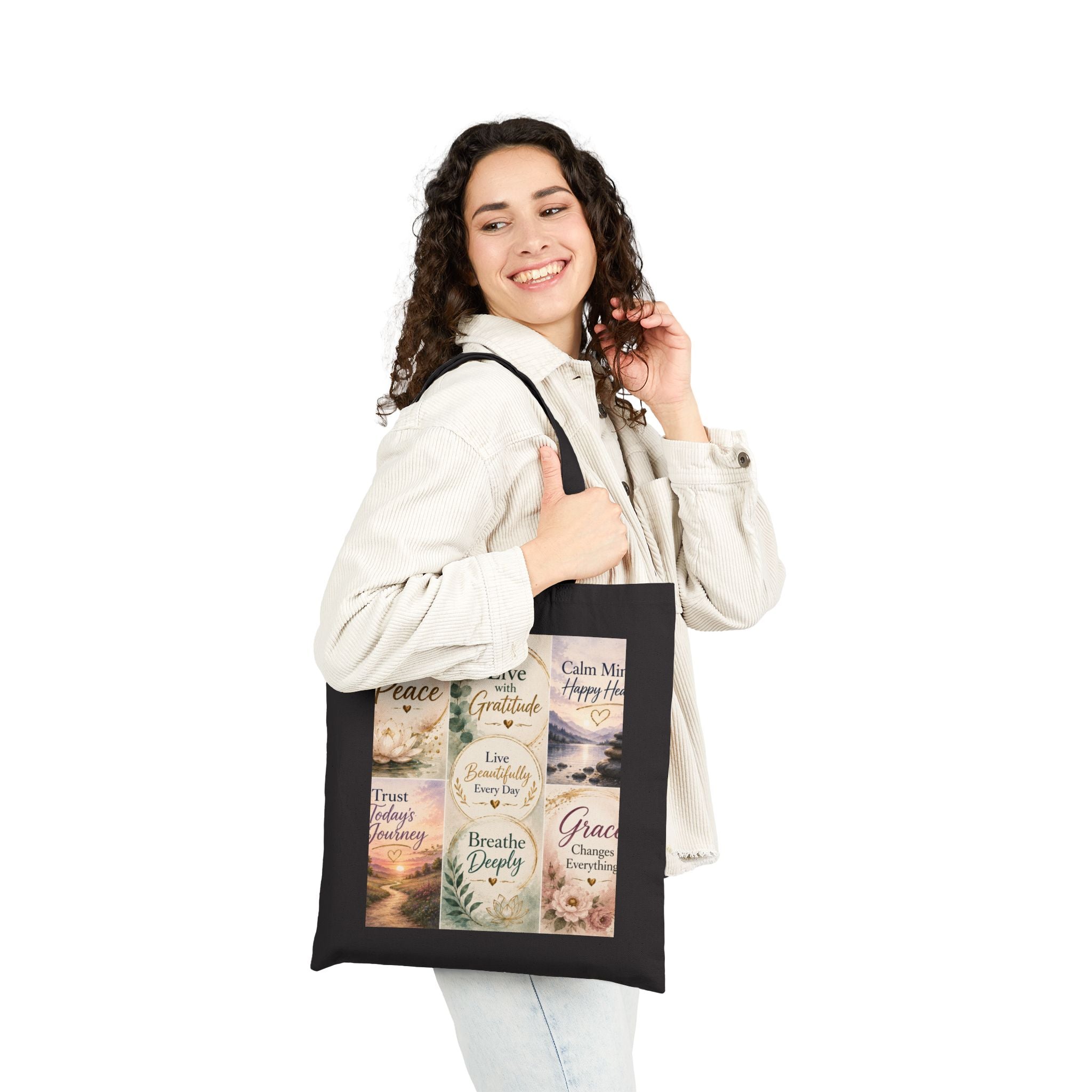 Inspirational Quotes Canvas Tote Bag — Choose Peace, Live Mindfully Design