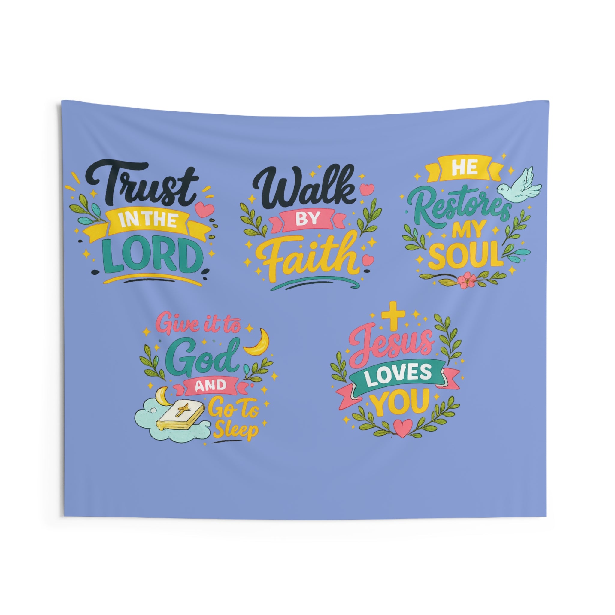Christian Inspirational Wall Tapestry — Bible Verse Faith Décor (Trust in the Lord, Walk by Faith, He Restores My Soul)