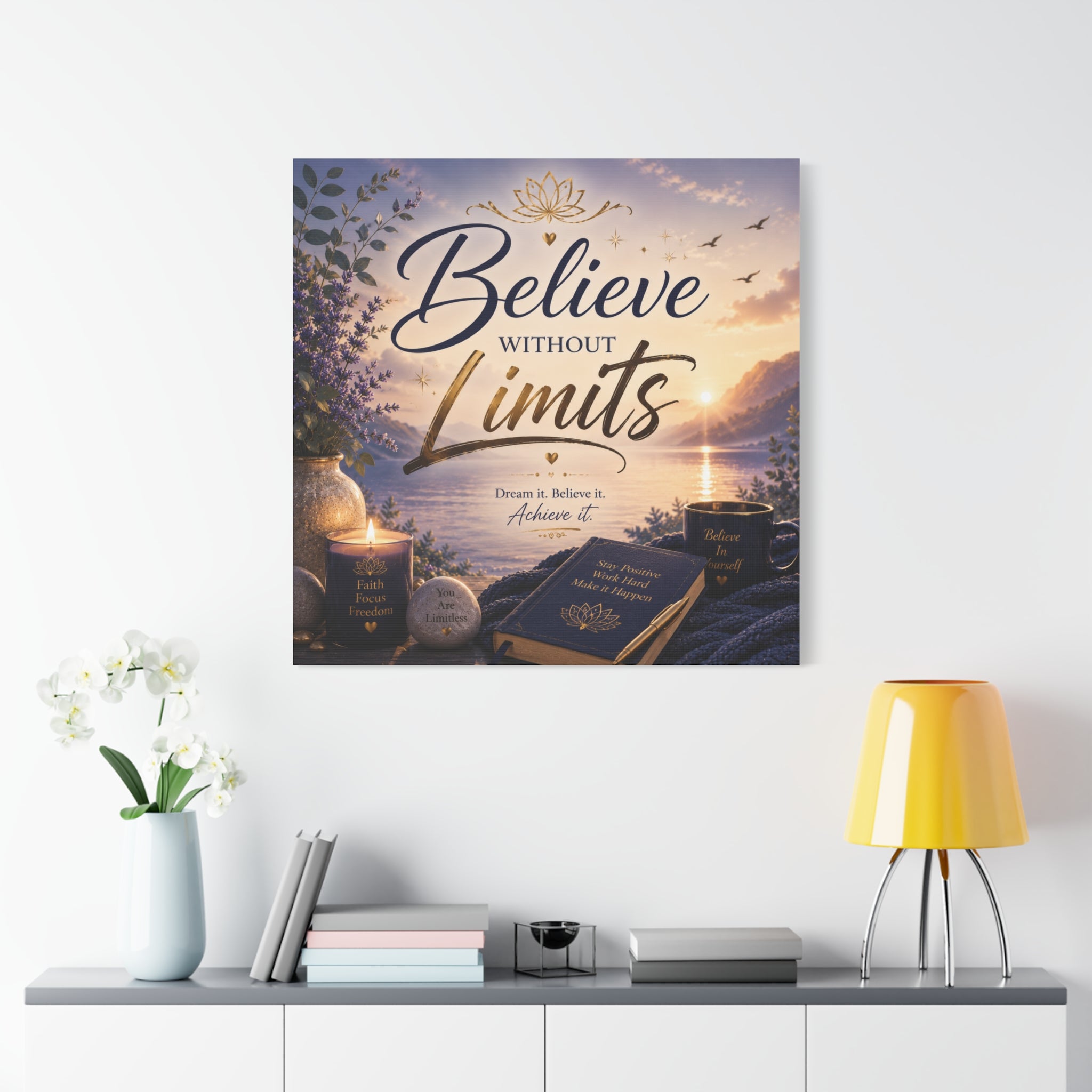 Believe Without Limits Canvas Wall Art – Inspirational Stretched Matte Print