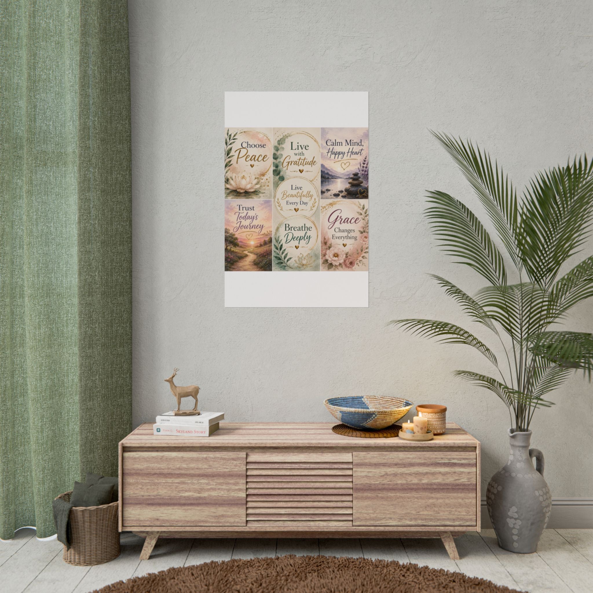 Rolled Poster - Inspirational Wall Art Set: "Choose Peace / Live with Gratitude / Calm Mind, Happy Heart / Trust Today's Journey / [...]