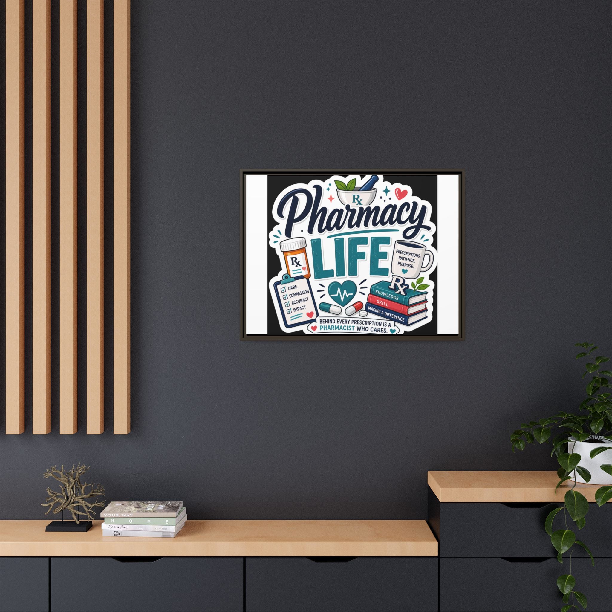 Pharmacy Life Framed Canvas Art — Colorful Pharmacist Wall Decor