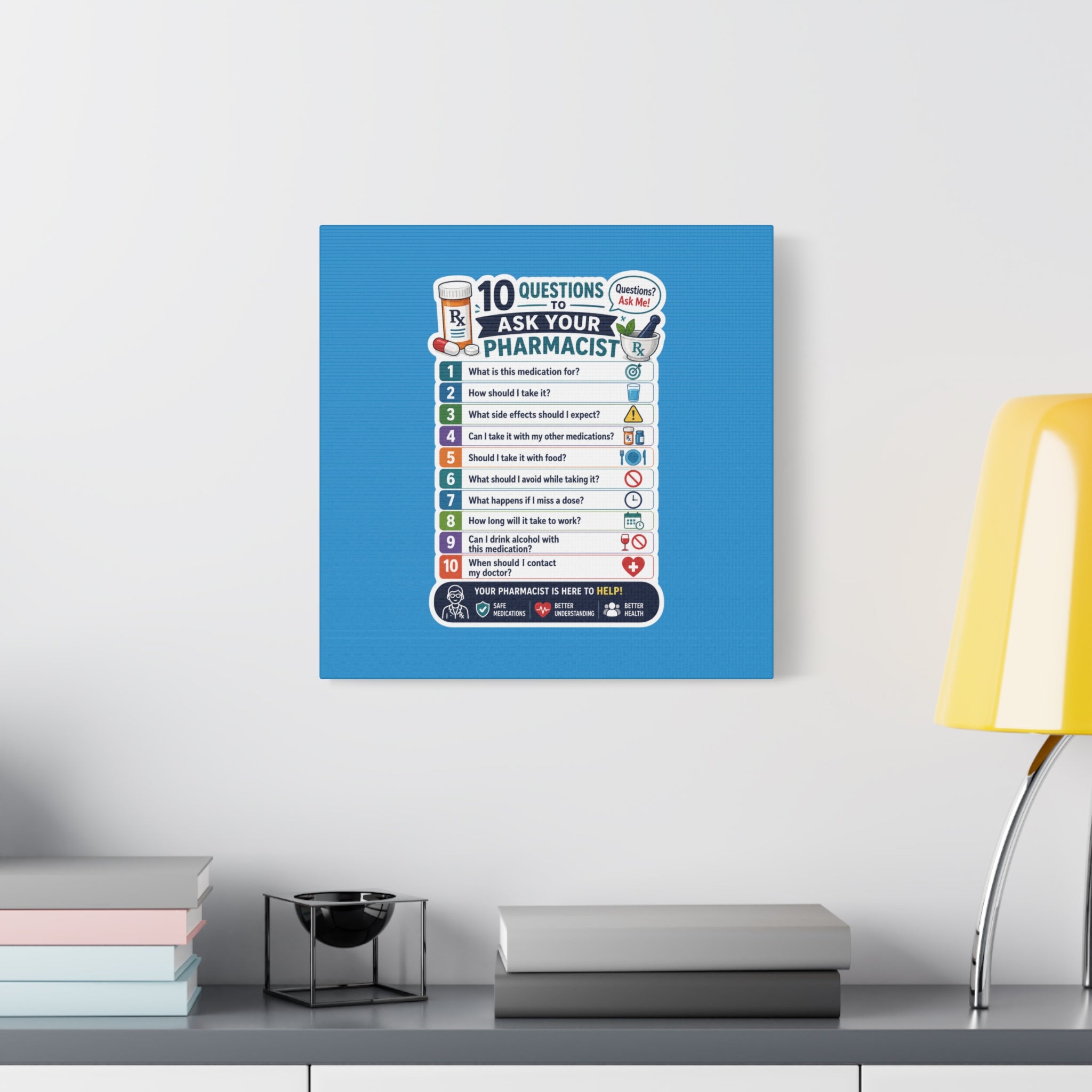 Pharmacist Questions Canvas Print — "10 Questions to Ask Your Pharmacist"
