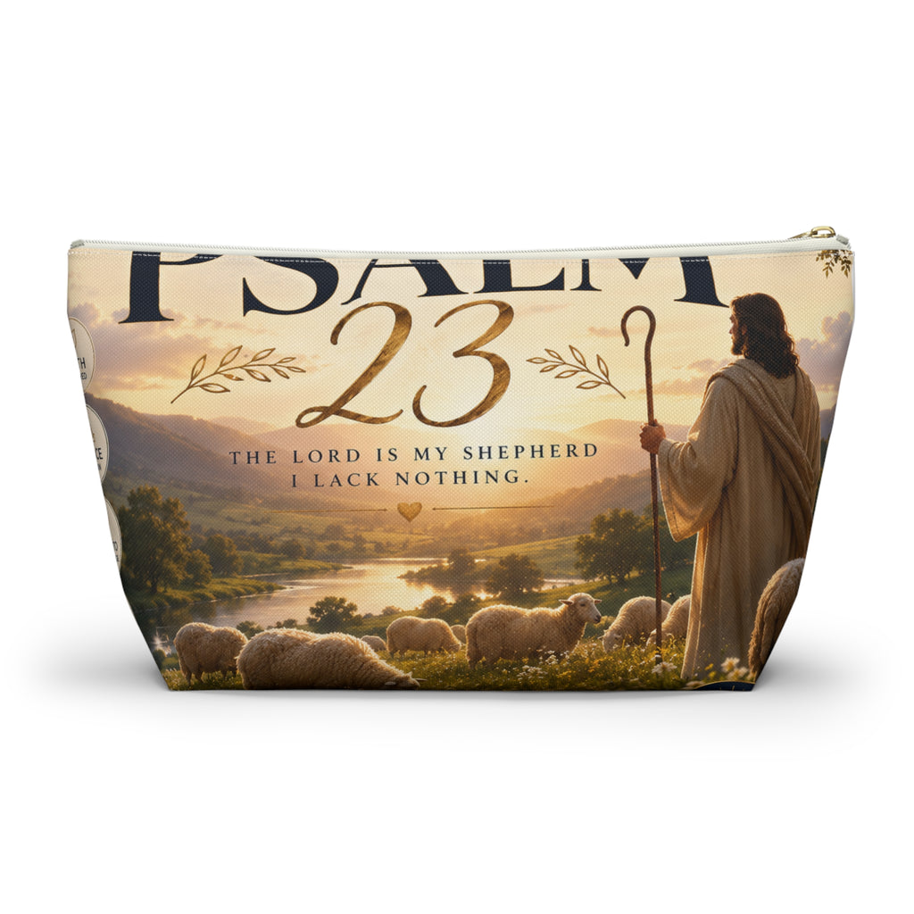 Psalm 23 Accessory Pouch — Christian Scripture Makeup Bag with 'The Lord Is My Shepherd' Design