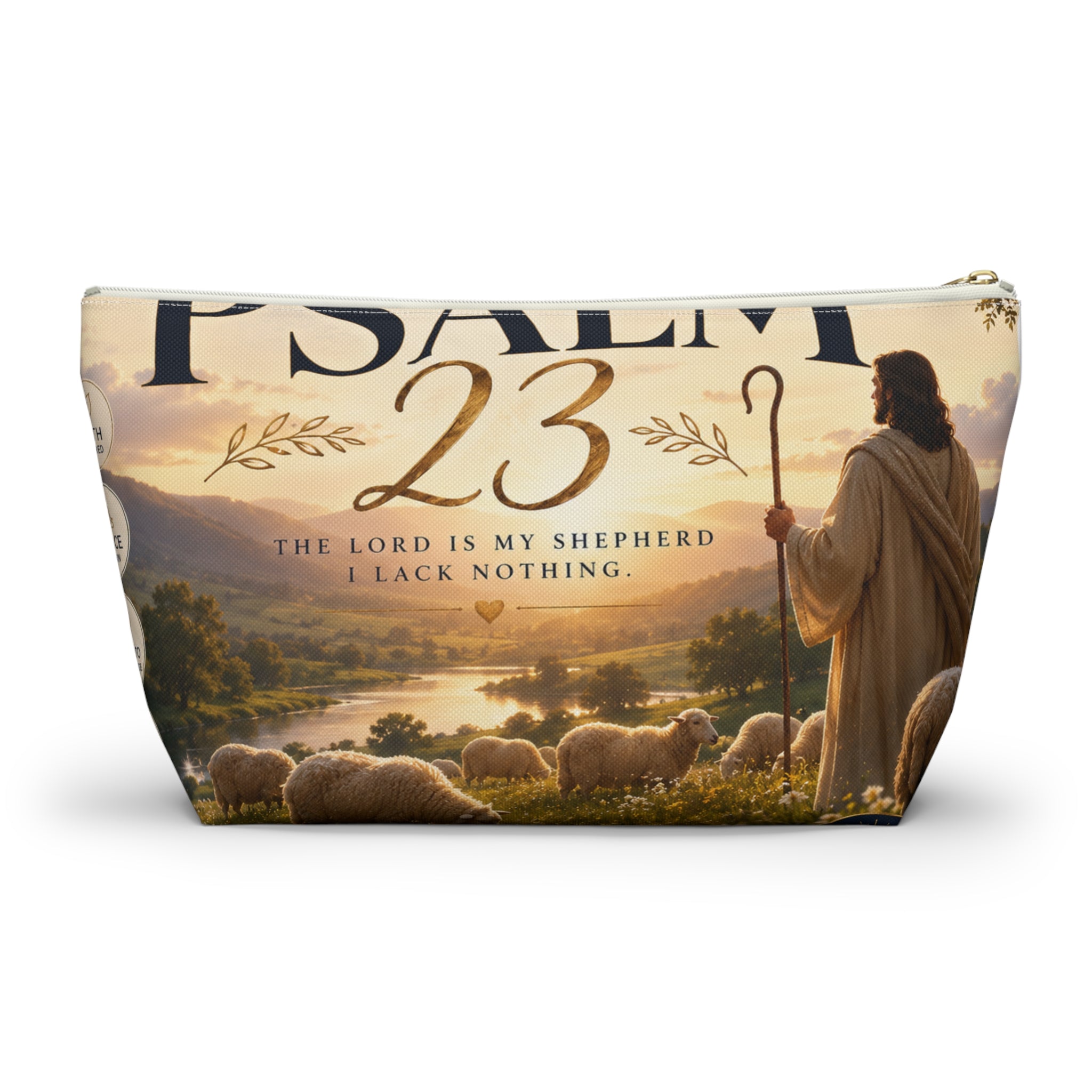 Psalm 23 Accessory Pouch — Christian Scripture Makeup Bag with 'The Lord Is My Shepherd' Design
