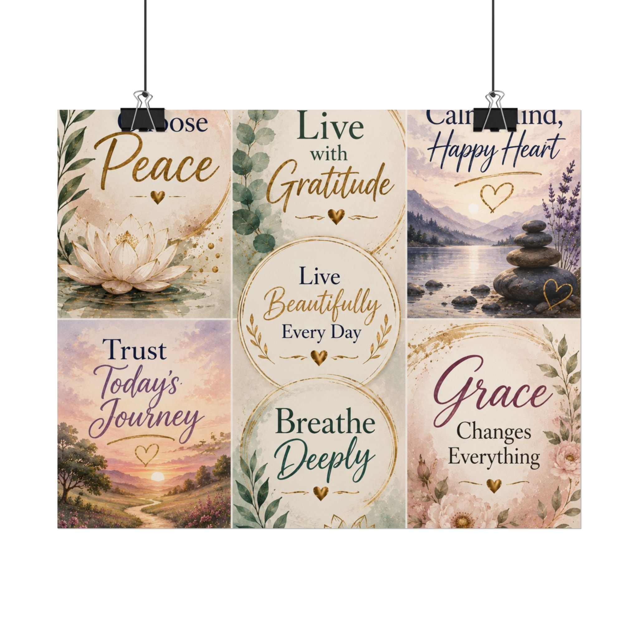 Rolled Poster - Inspirational Wall Art Set: "Choose Peace / Live with Gratitude / Calm Mind, Happy Heart / Trust Today's Journey / [...]