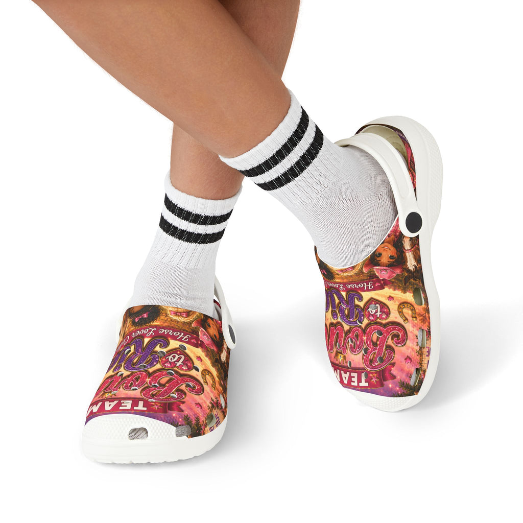 Kids 'Born to Ride' Foam Clogs — Colorful Team Graphic Slip-On Shoes