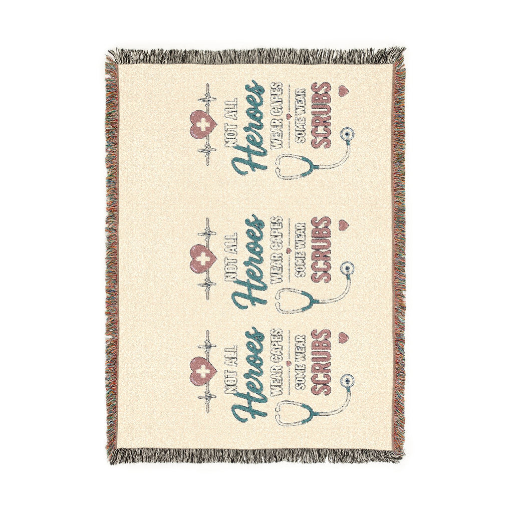 Nurse Hero Woven Blanket — "Your Real Heroes Wear Scrubs" Cozy Throw for Nurses & Healthcare Gifts