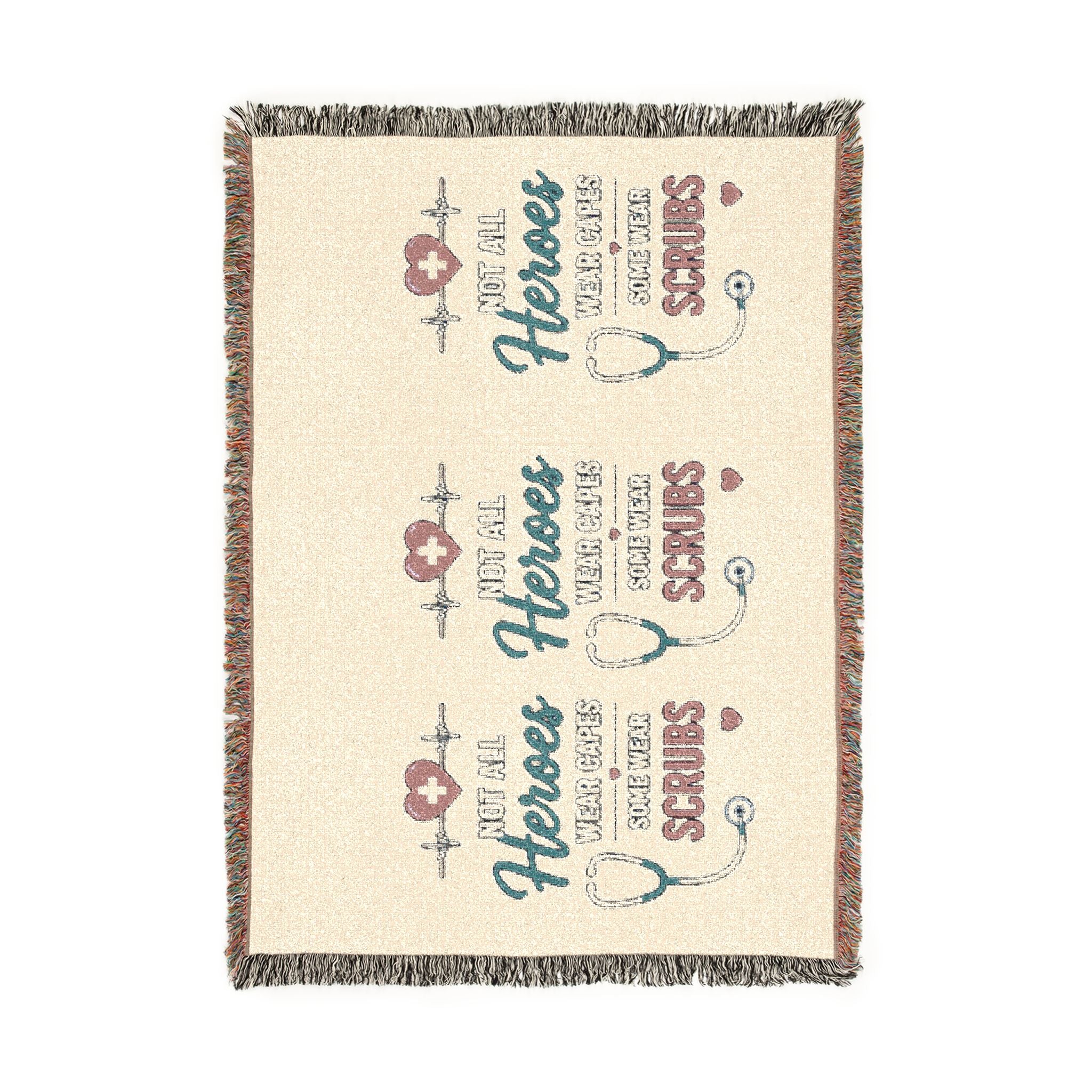 Nurse Hero Woven Blanket — "Your Real Heroes Wear Scrubs" Cozy Throw for Nurses & Healthcare Gifts
