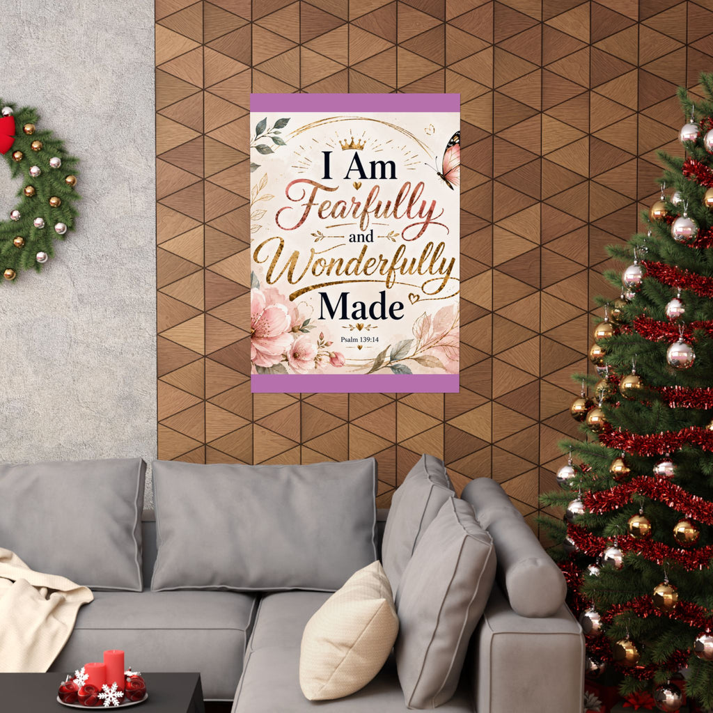 Fearfully & Wonderfully Made Vertical Poster — Inspirational Christian Wall Art (Psalm 139:14)