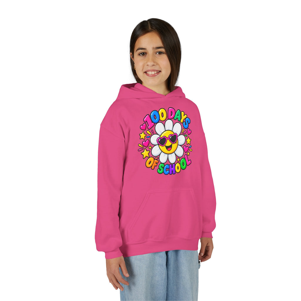 Youth Hoodie — “100 Days of School” Colorful Smiley Daisy Celebration