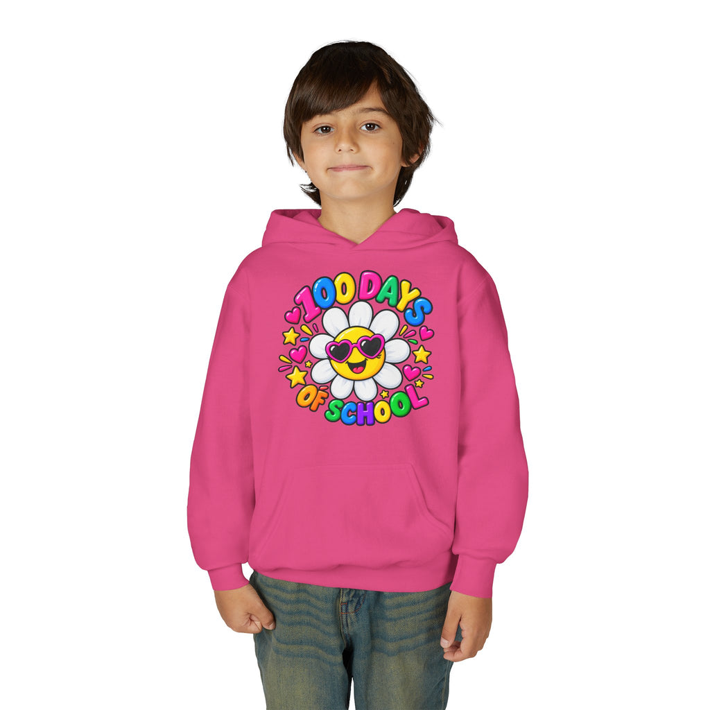 Youth Hoodie — “100 Days of School” Colorful Smiley Daisy Celebration