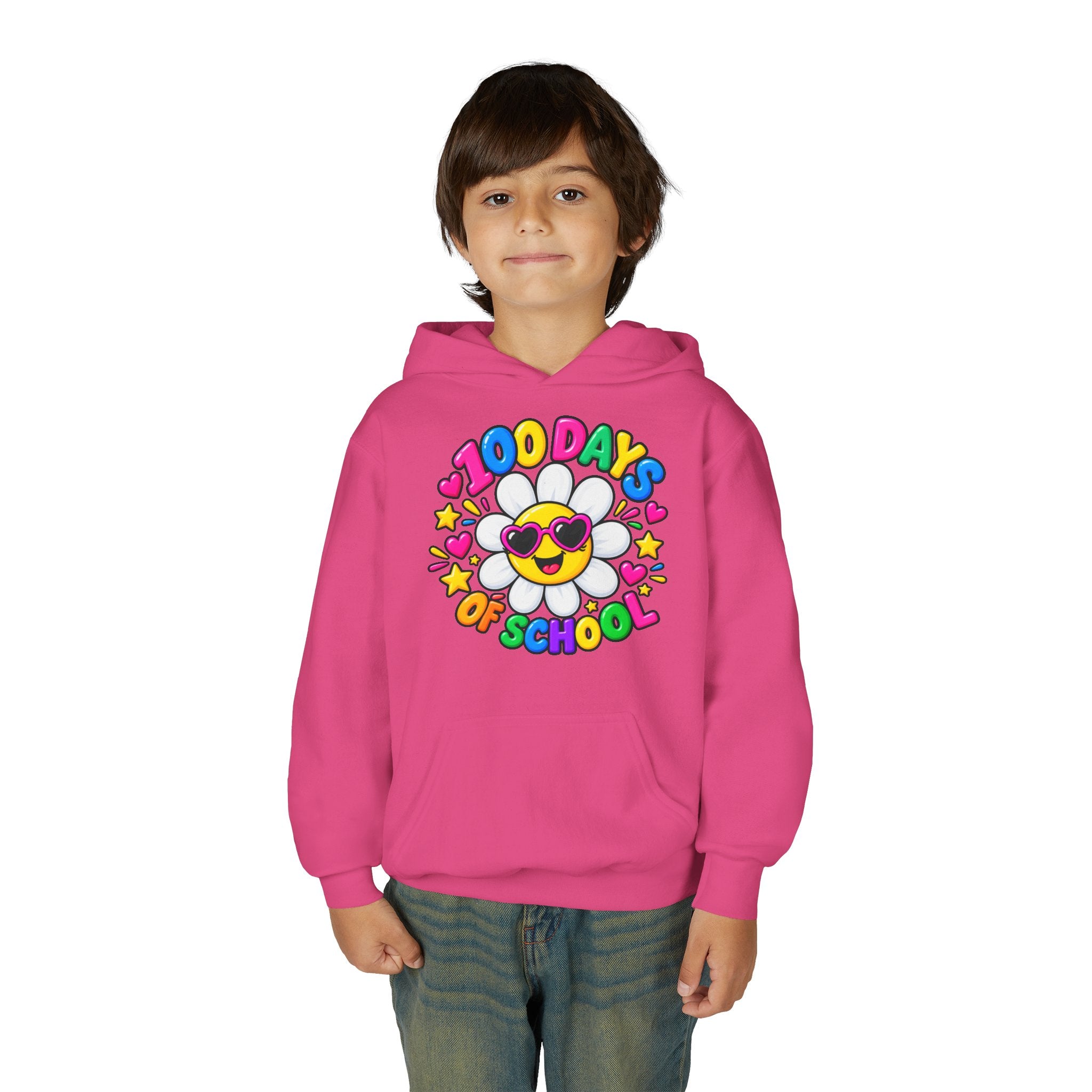 Youth Hoodie — “100 Days of School” Colorful Smiley Daisy Celebration