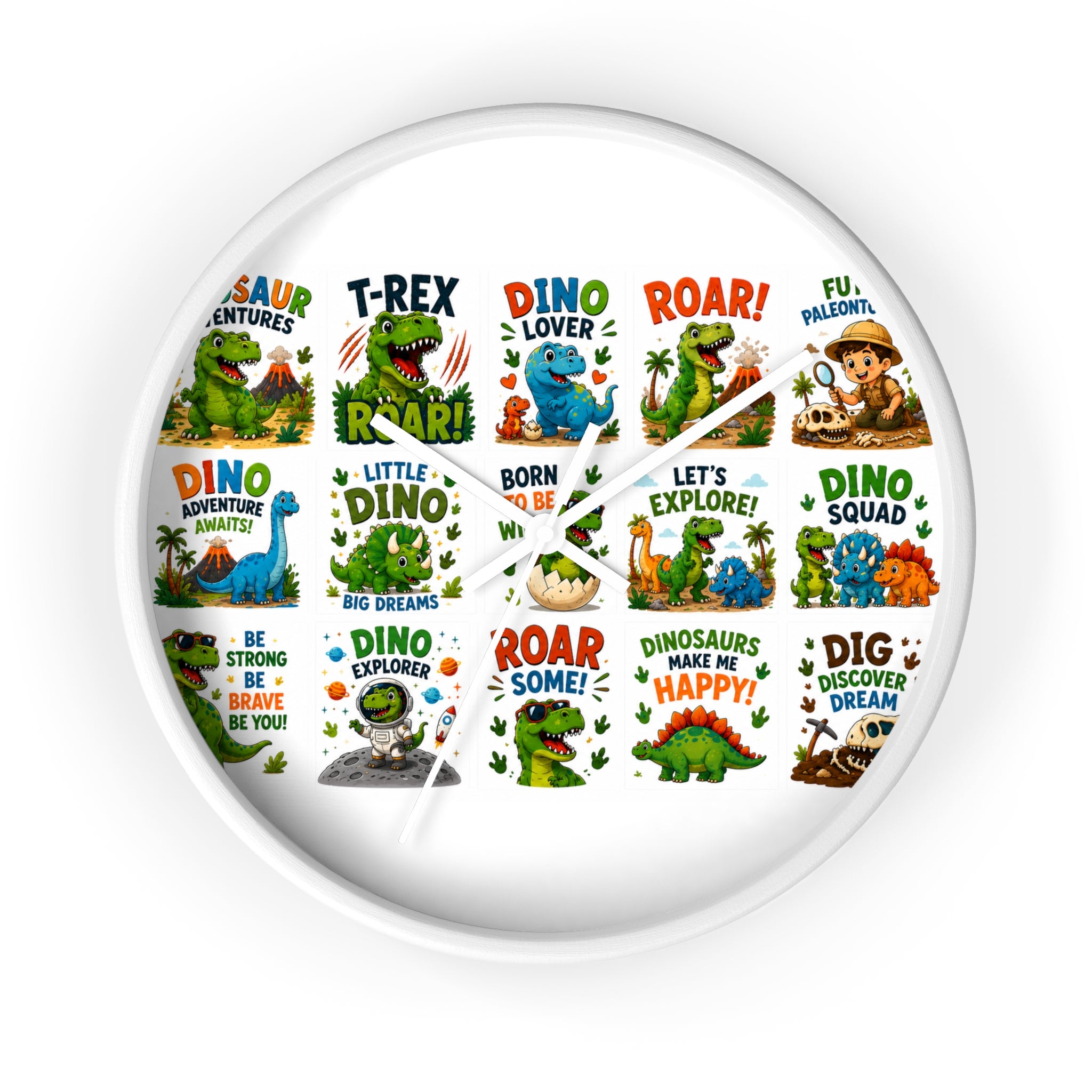 Dinosaur Kids Wall Clock — Colorful Roar & Dino Explorer Design