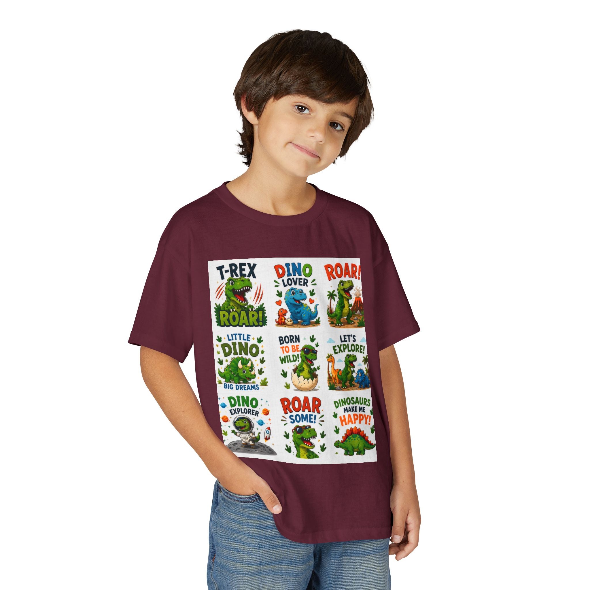 Kids Dinosaur T-Shirt — Cute Dino Quotes & Cartoon Grid Design